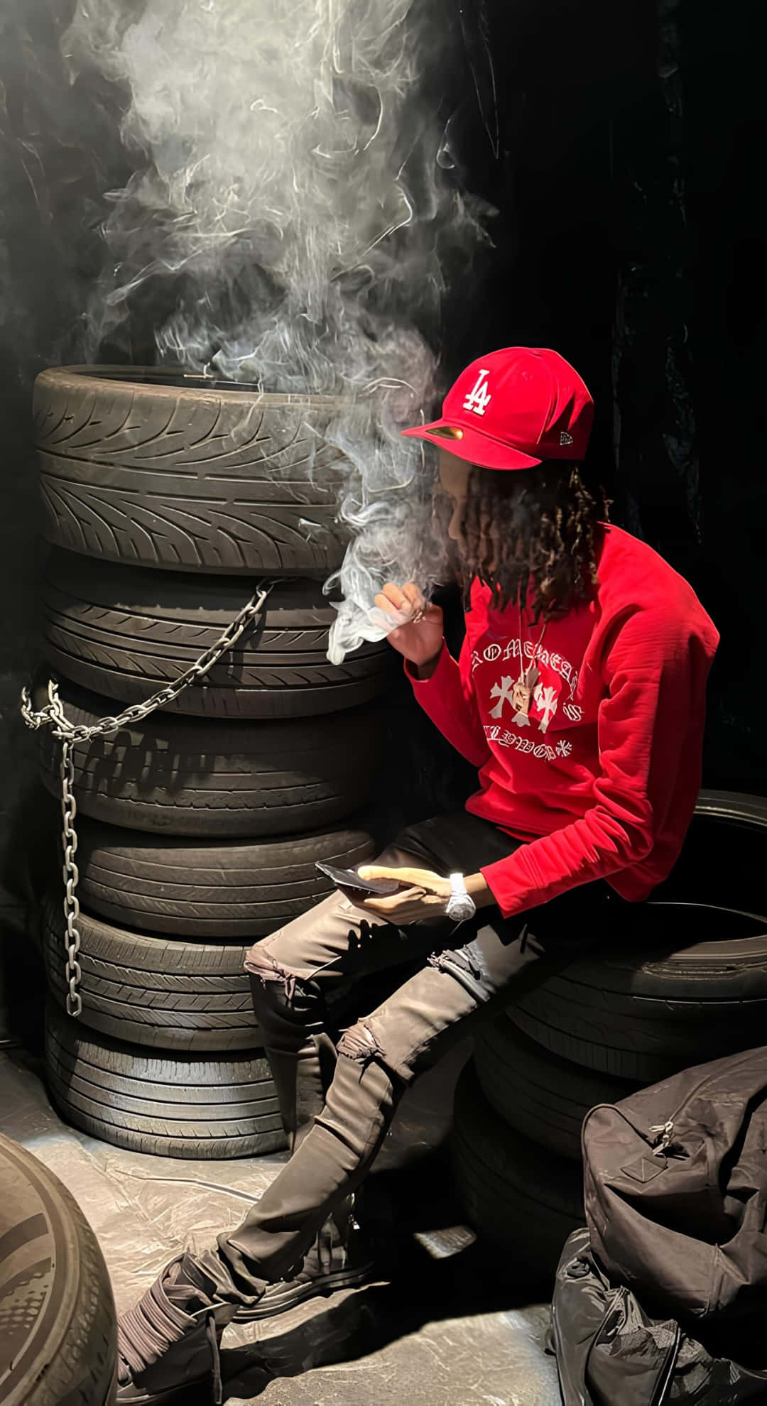 Lil Jeff, red LA cap, red sweatshirt, Full HD Phone Wallpaper