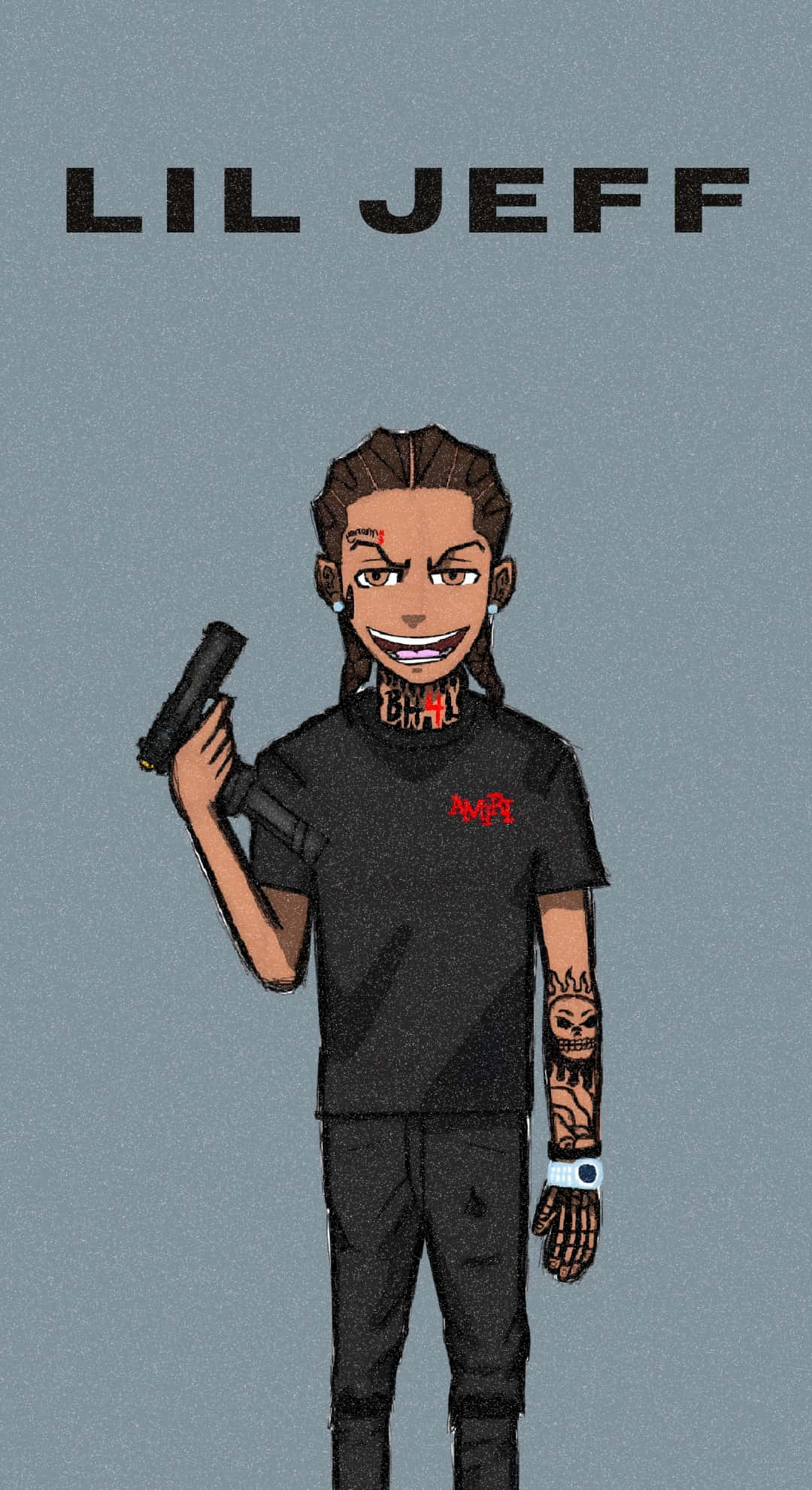 Lil Jeff, gun, tattoos, Full HD Phone Wallpaper