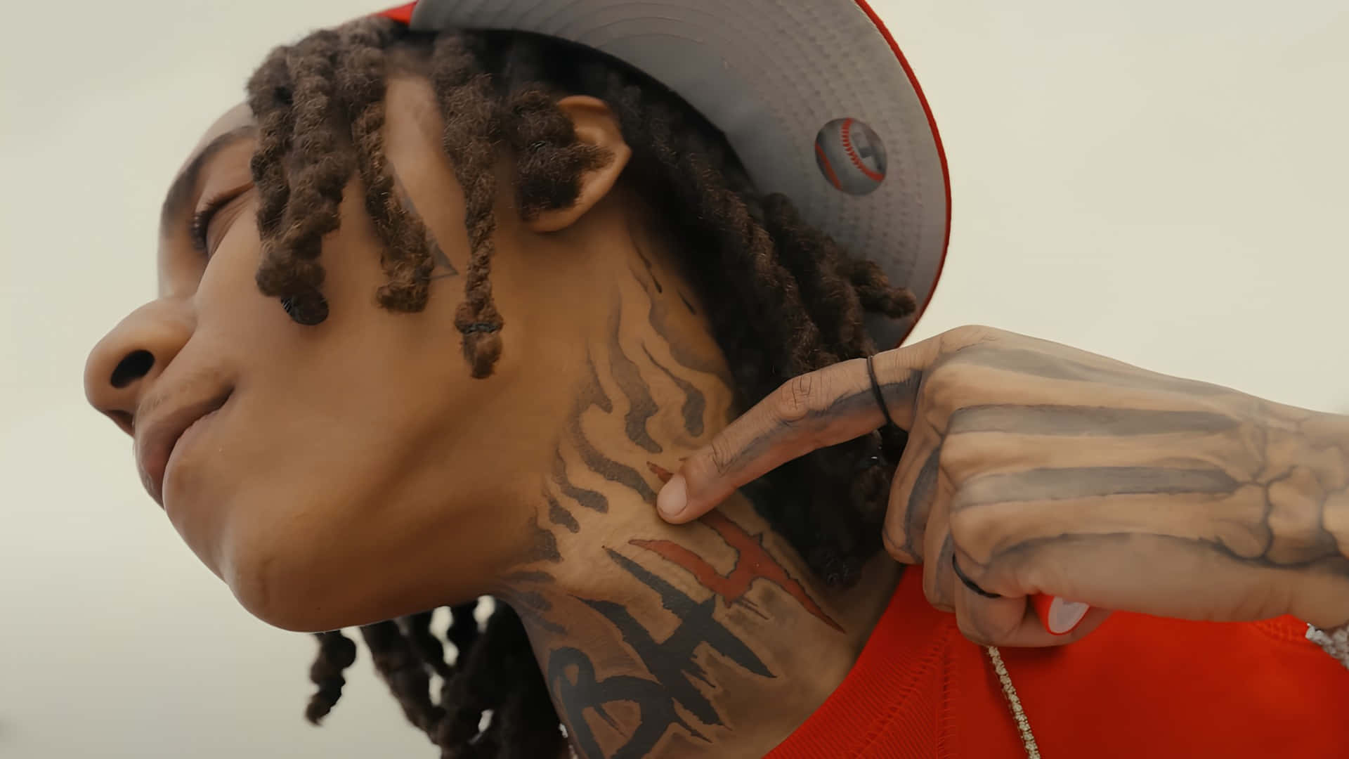 Lil Jeff, neck tattoo, flame design tattoo, Full HD Desktop Wallpaper