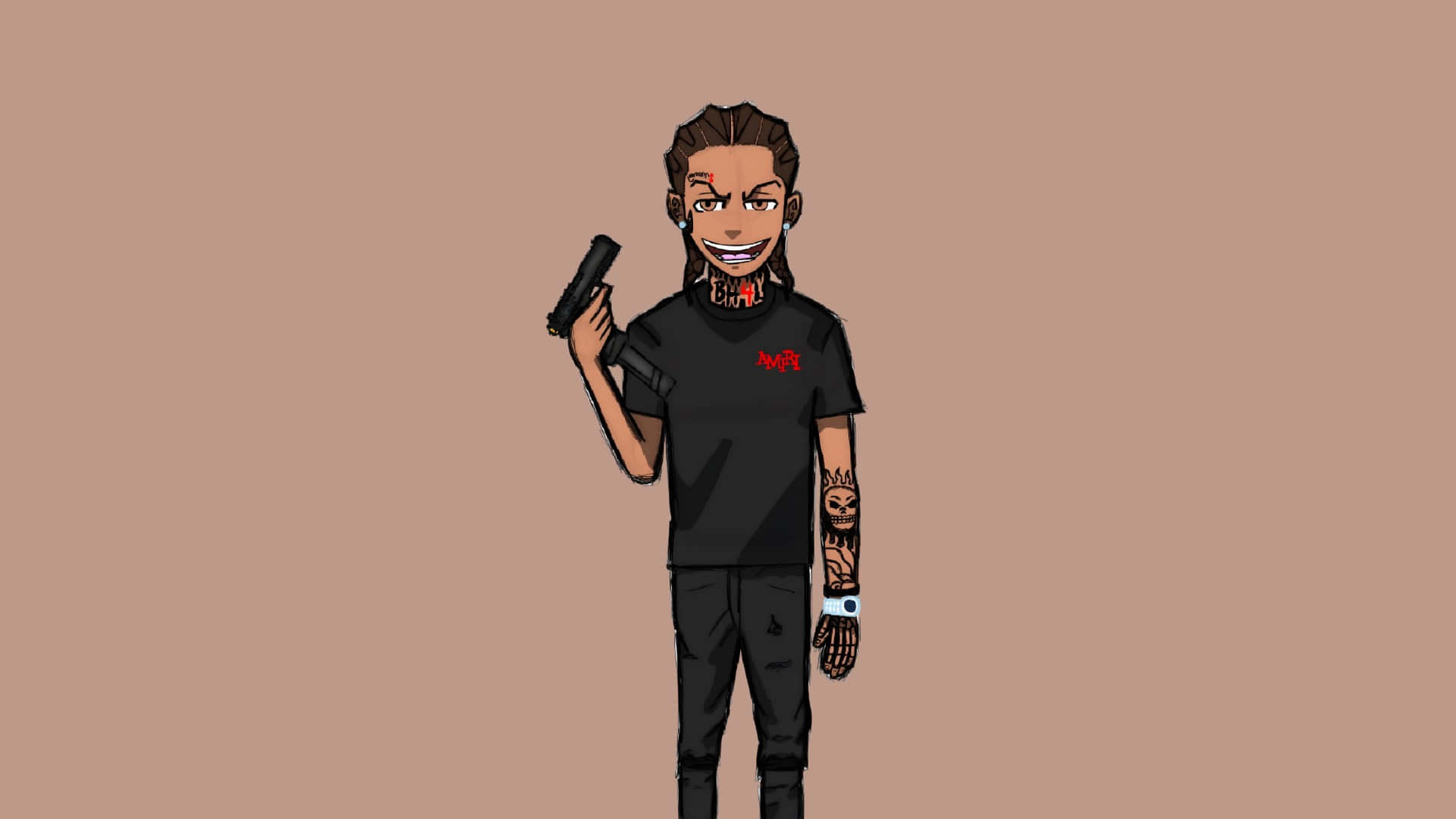Lil Jeff, braided hair, tattoos, Full HD Desktop Wallpaper