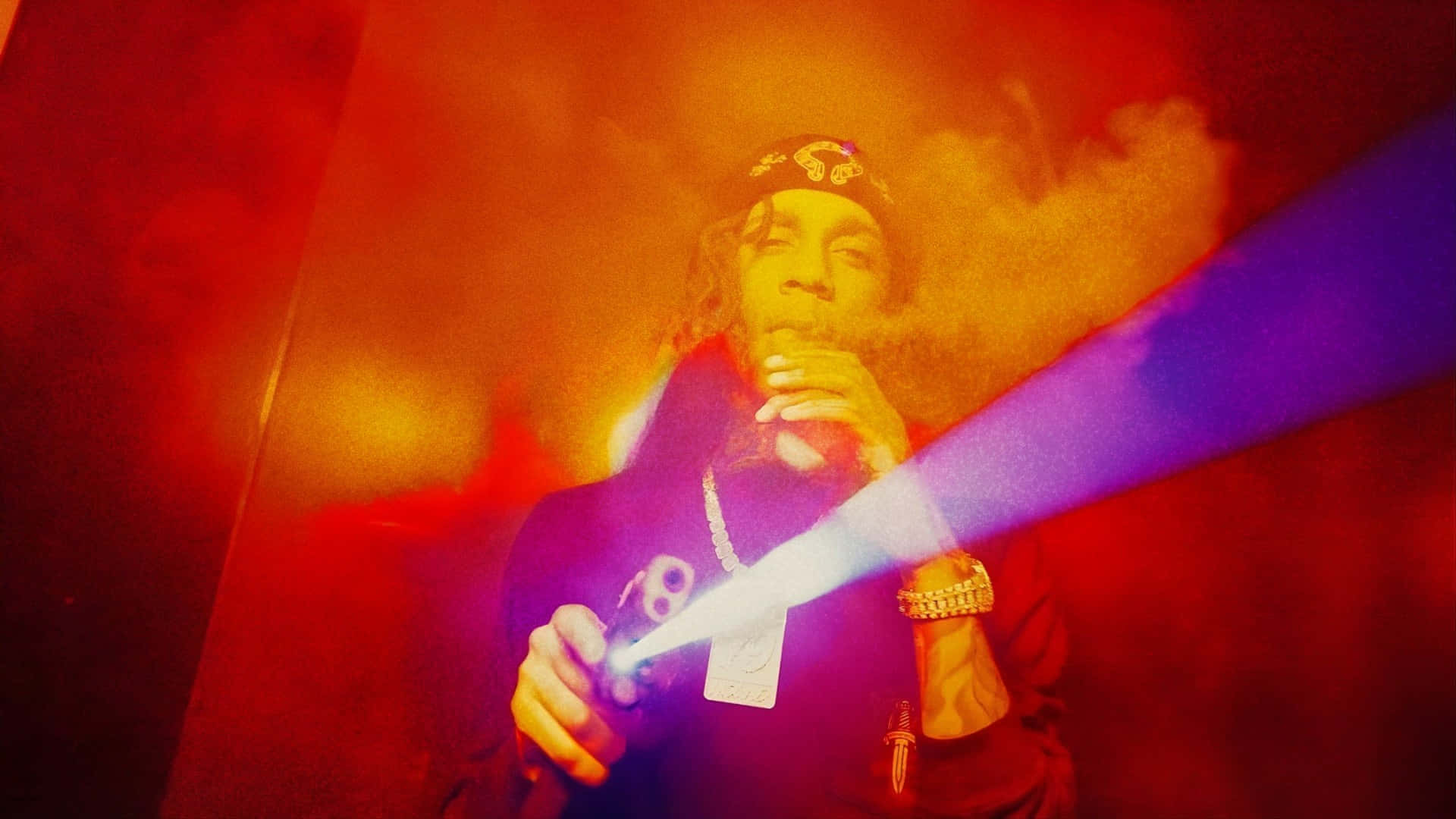 Lil Jeff, dim red lit room, glowing vape device, Full HD Desktop Wallpaper