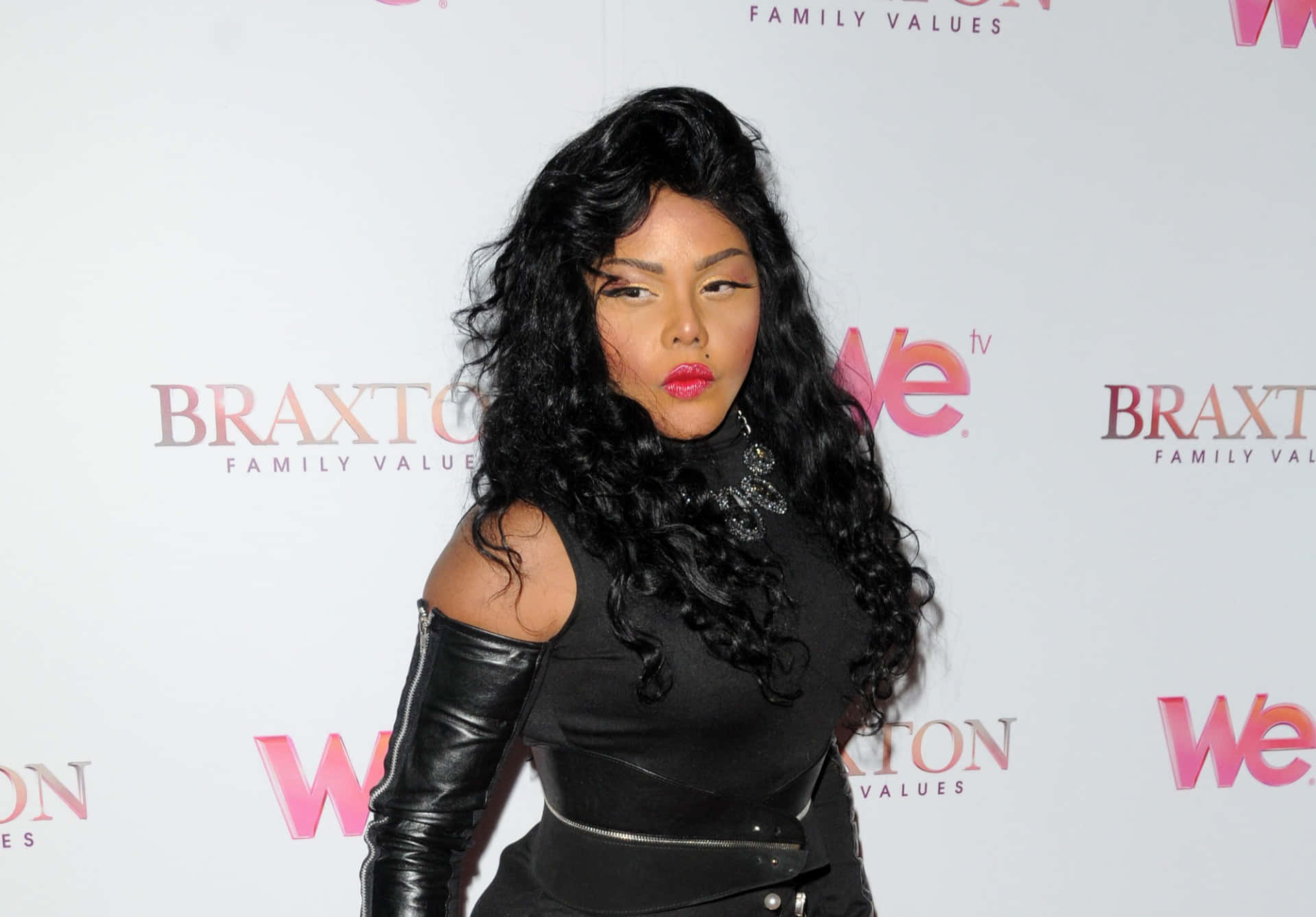 Lil Kim, red carpet, black leather outfit, Full HD Desktop Wallpaper