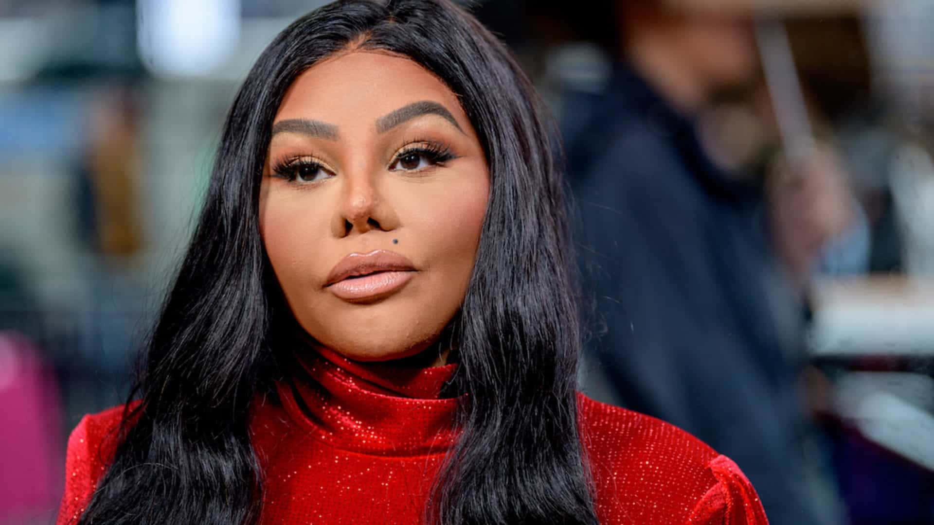 Lil Kim, red turtleneck, long black hair, Full HD Desktop Wallpaper