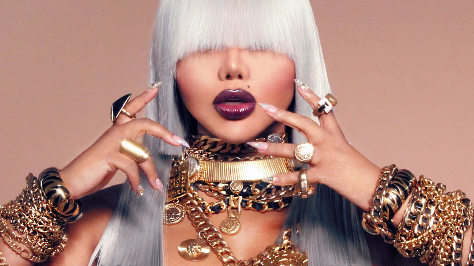Lil Kim, platinum blonde bob, bold purple lips, HD Desktop Wallpaper
