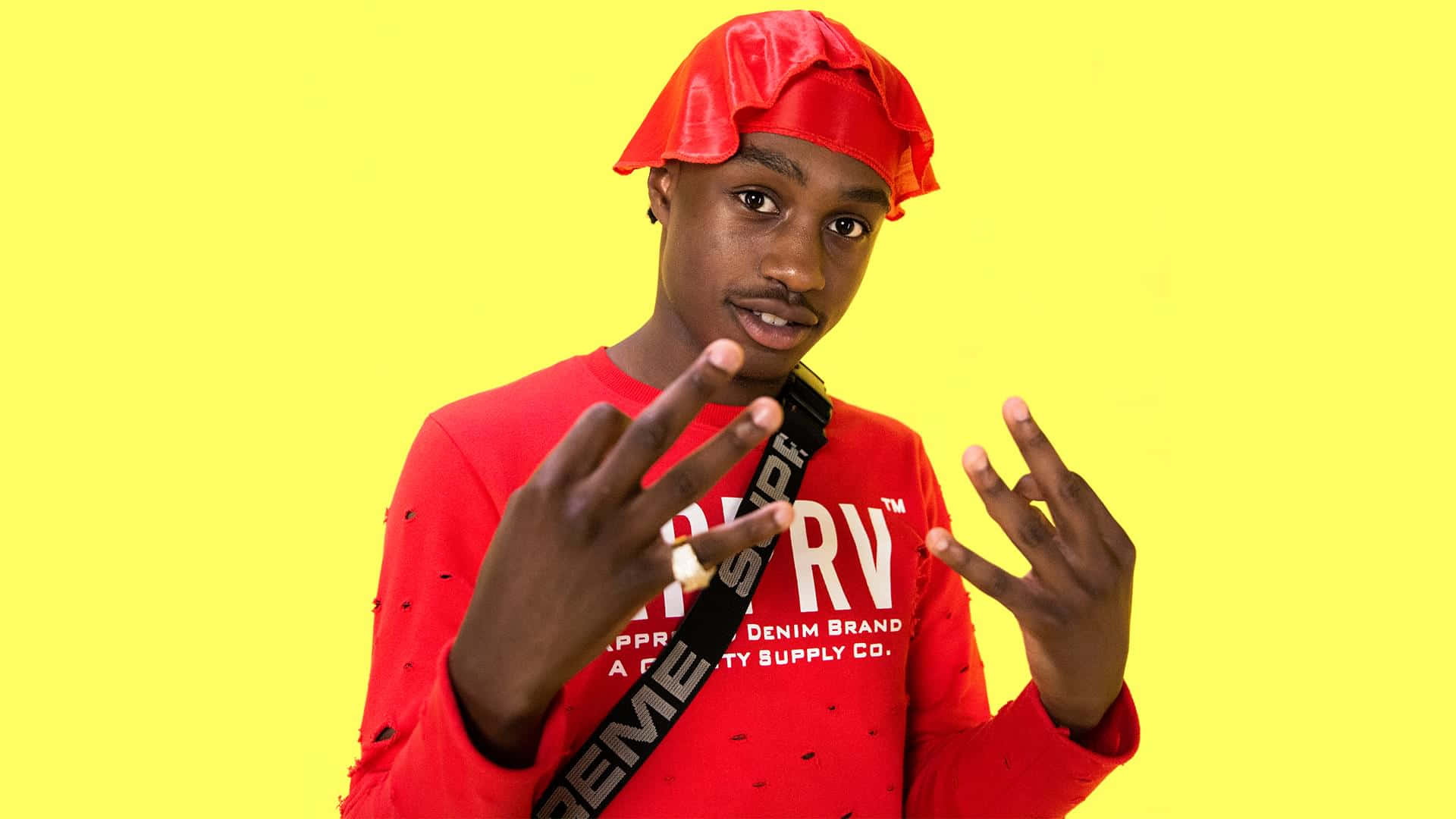 Lil Loaded, red outfit, matching hat, Full HD Desktop Wallpaper