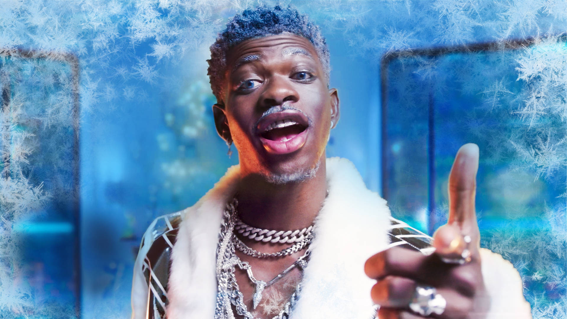 Lil Nas X, icy blue hair, fur collar, Full HD Desktop Wallpaper