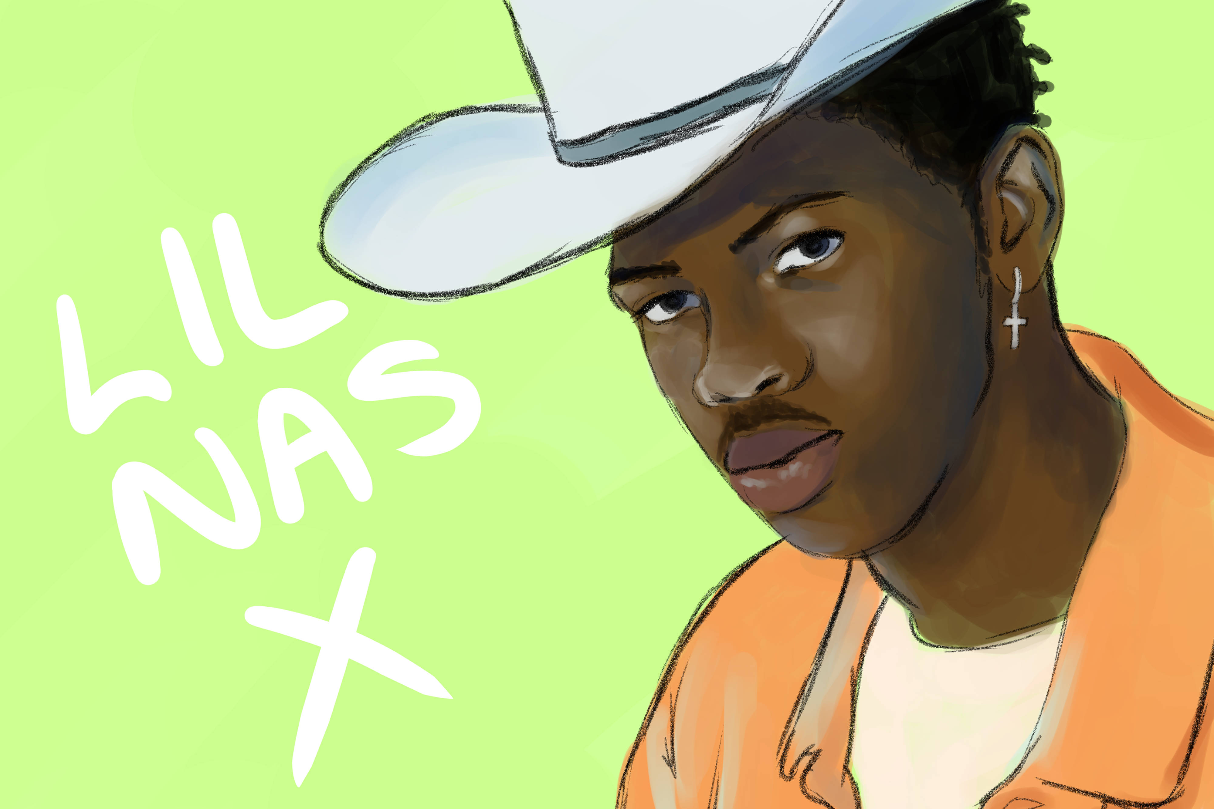 Lil Nas X, white cowboy hat, orange shirt, 4K Desktop Wallpaper