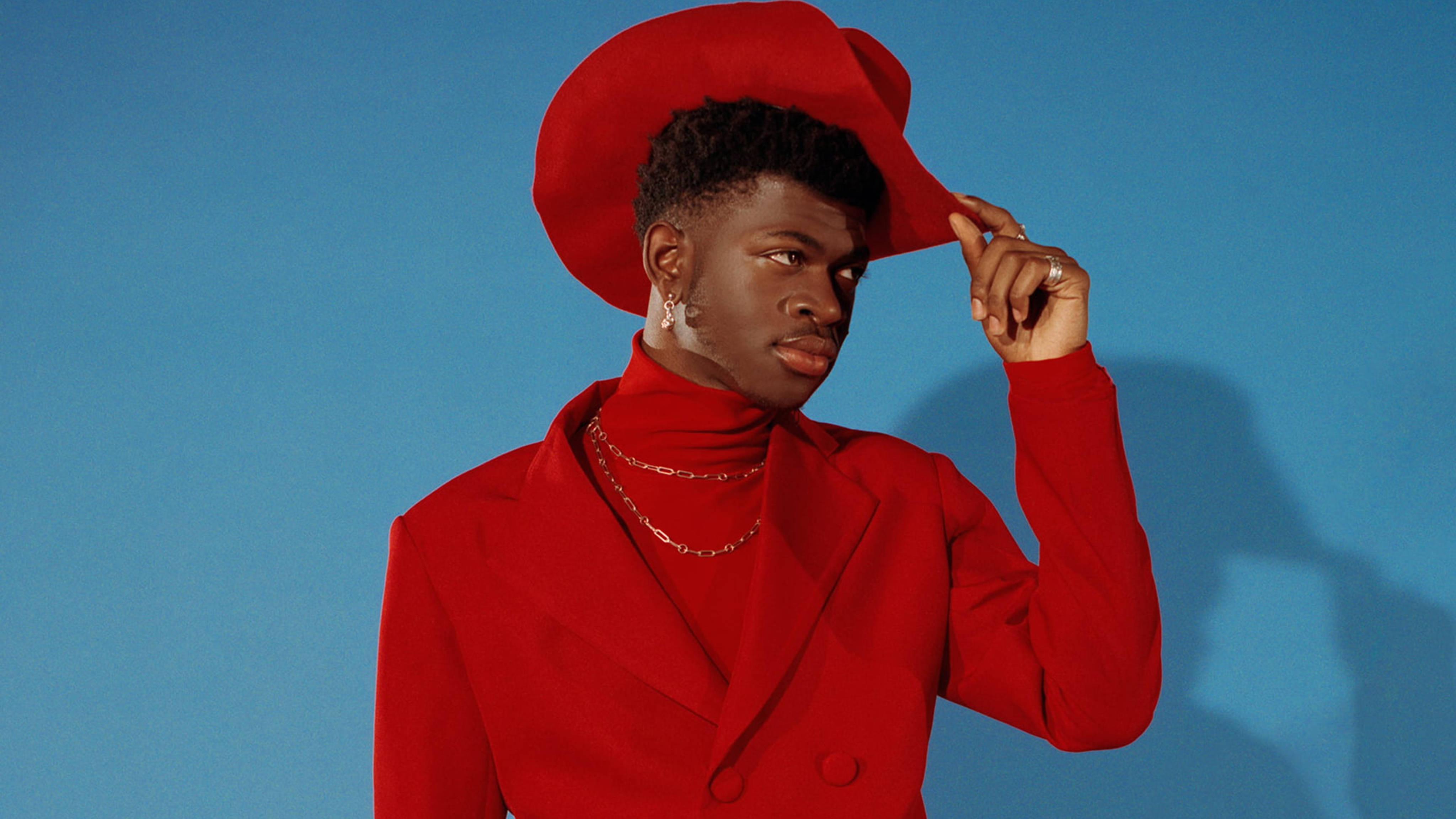 Lil Nas X, red suit, hat, 4K Desktop Wallpaper