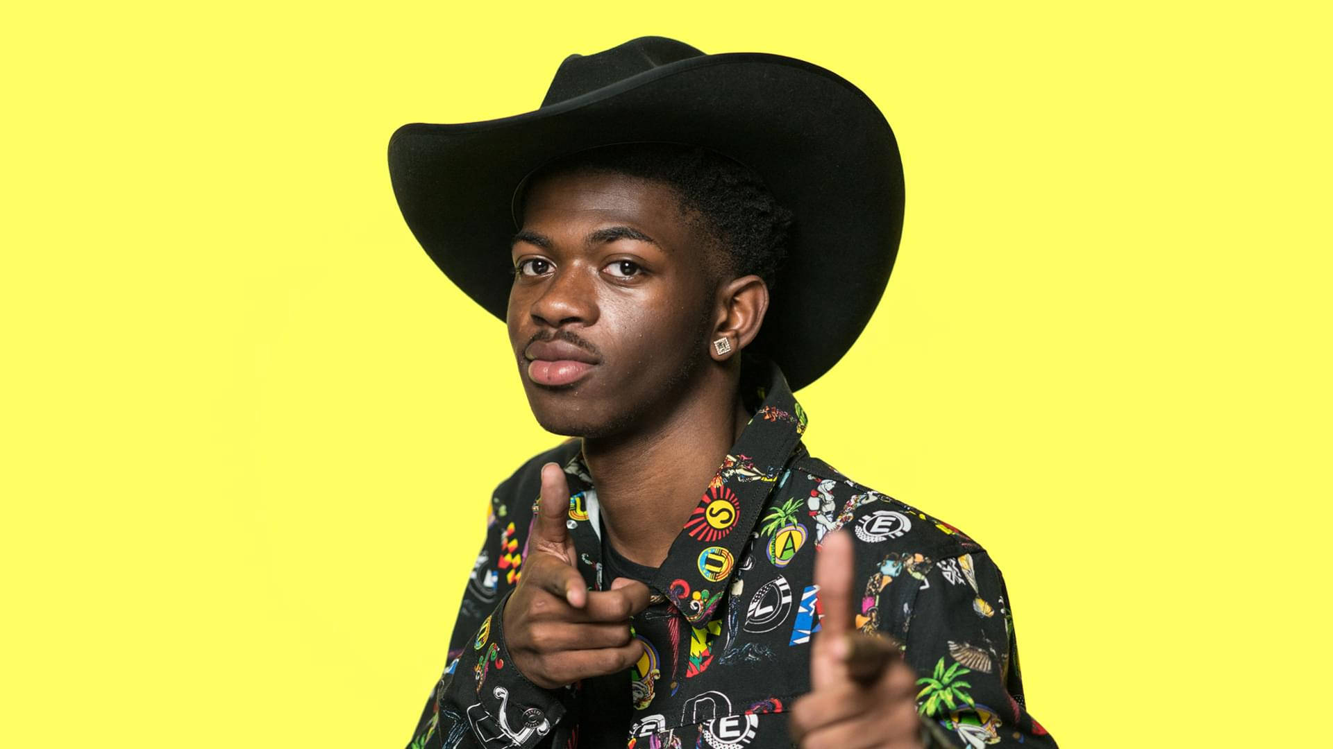 Lil Nas X, black cowboy hat, colorful patterned shirt, Full HD Desktop Wallpaper