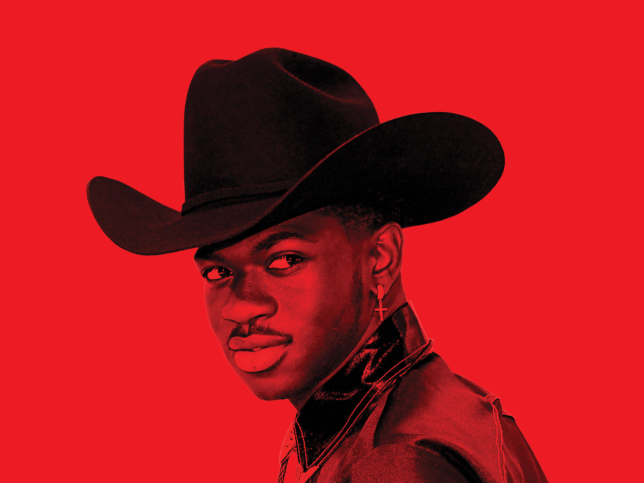 Lil Nas X, black cowboy hat, vivid red background, Full HD Desktop Wallpaper