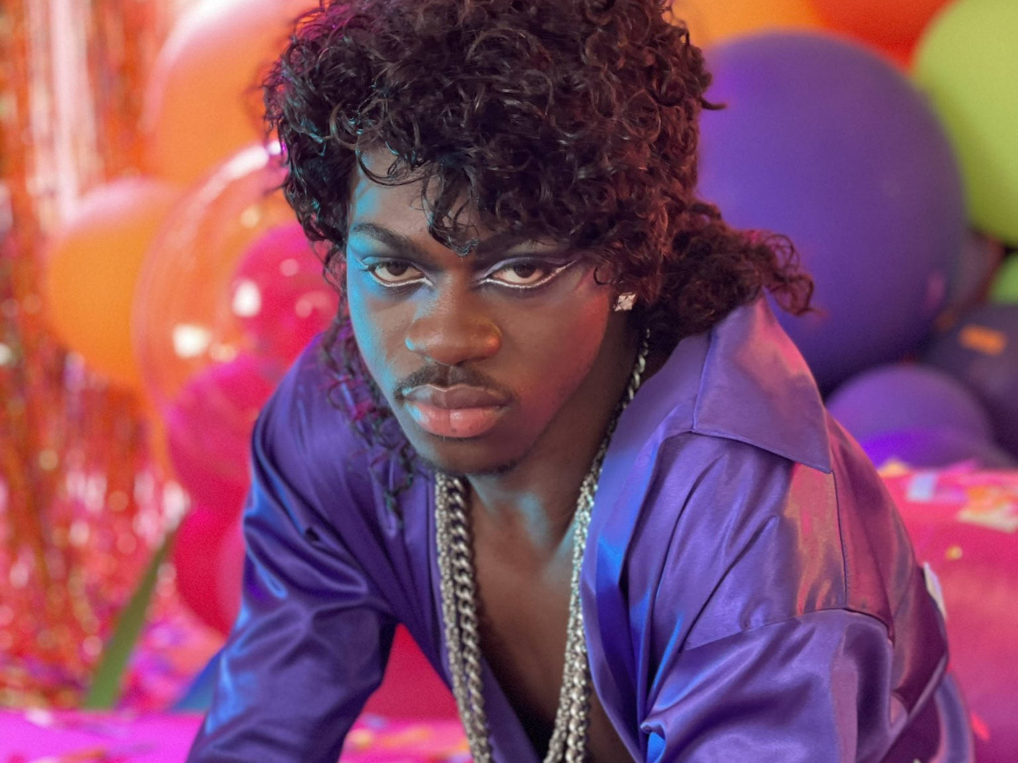 Lil Nas X, purple suit, curly hair, Full HD Desktop Wallpaper