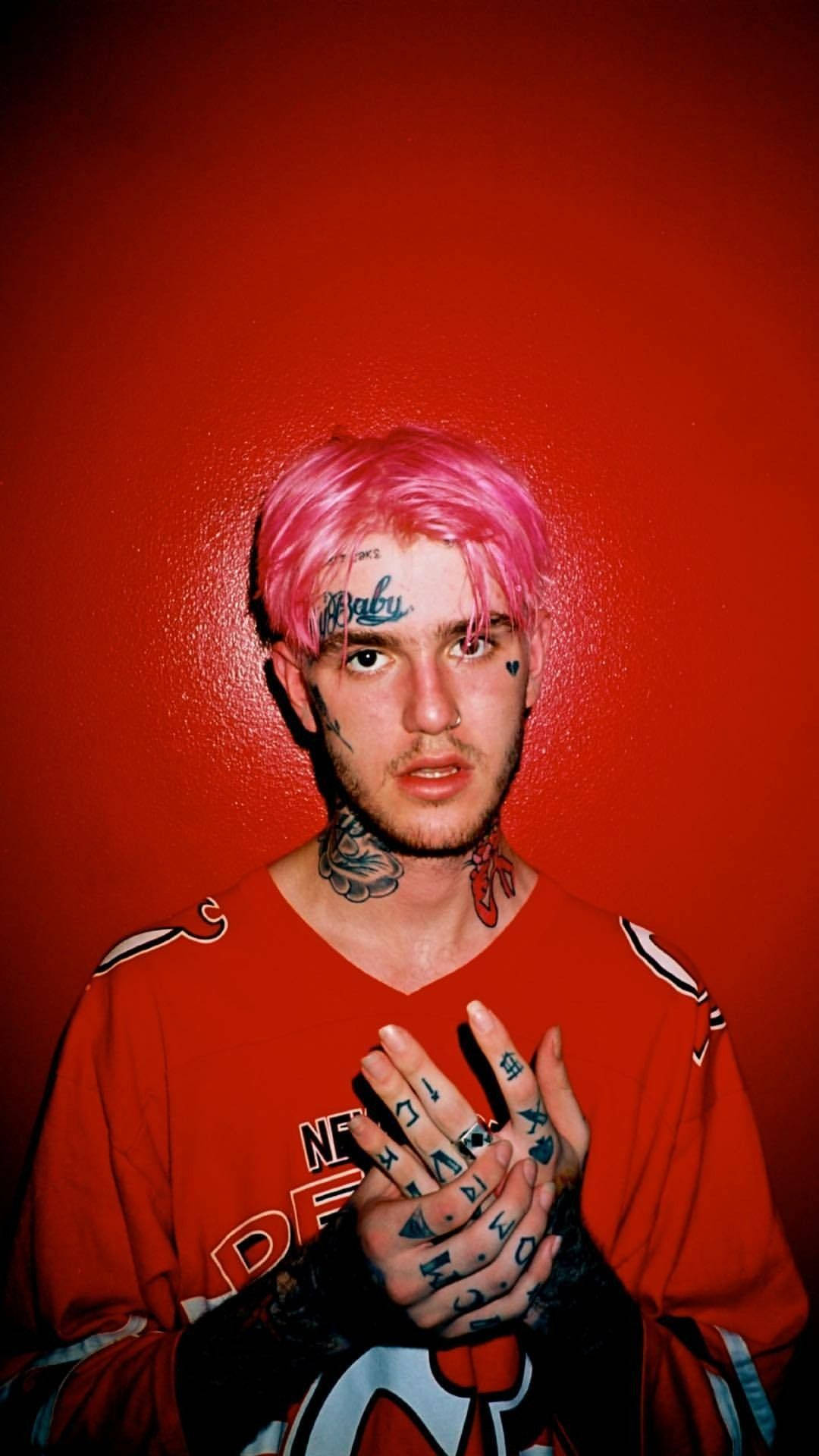 Lil Peep, red ensemble, pink hair, Full HD Phone Wallpaper