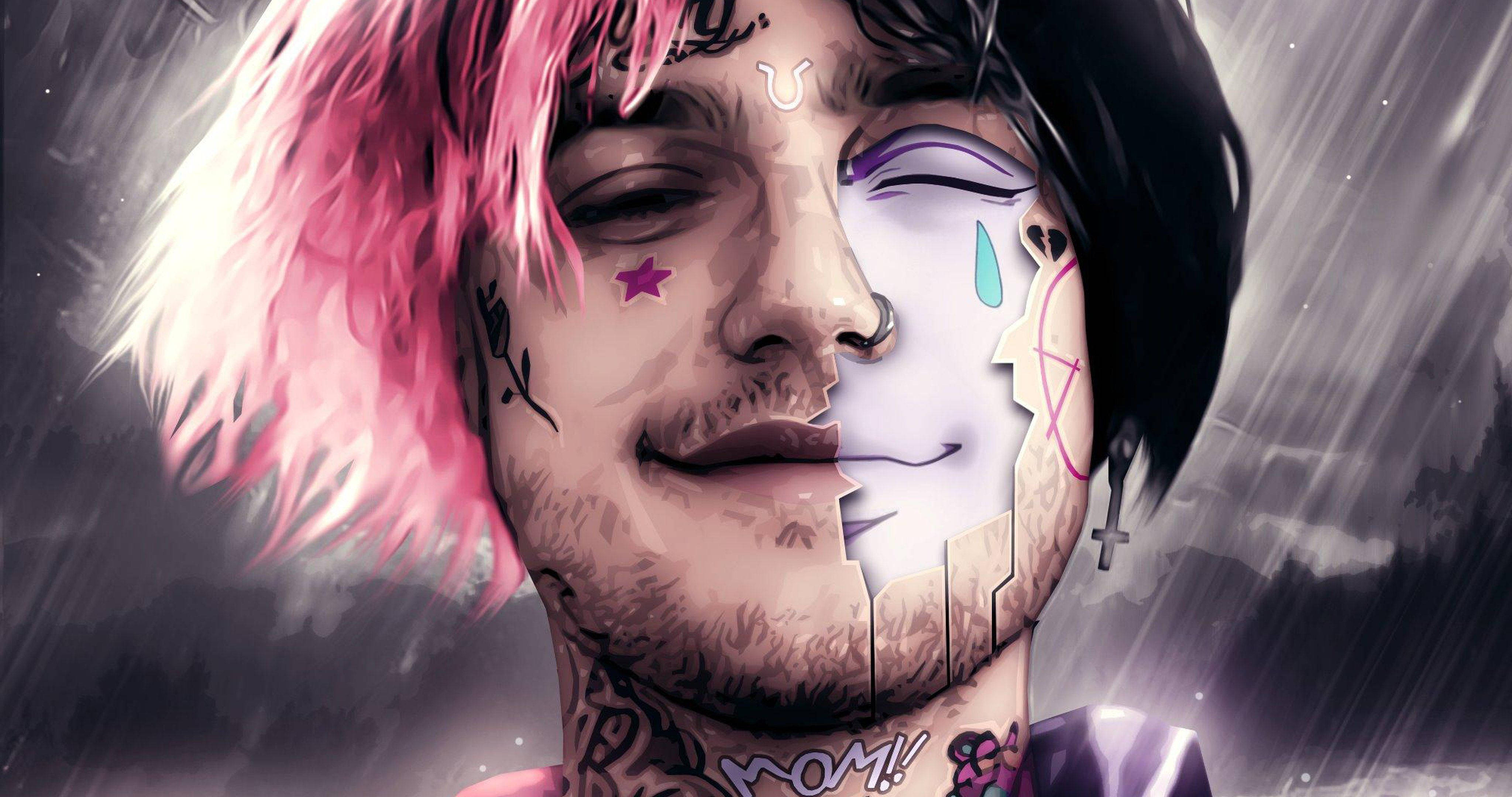 Lil Peep, pink hair, tattoos, 4K Desktop Wallpaper