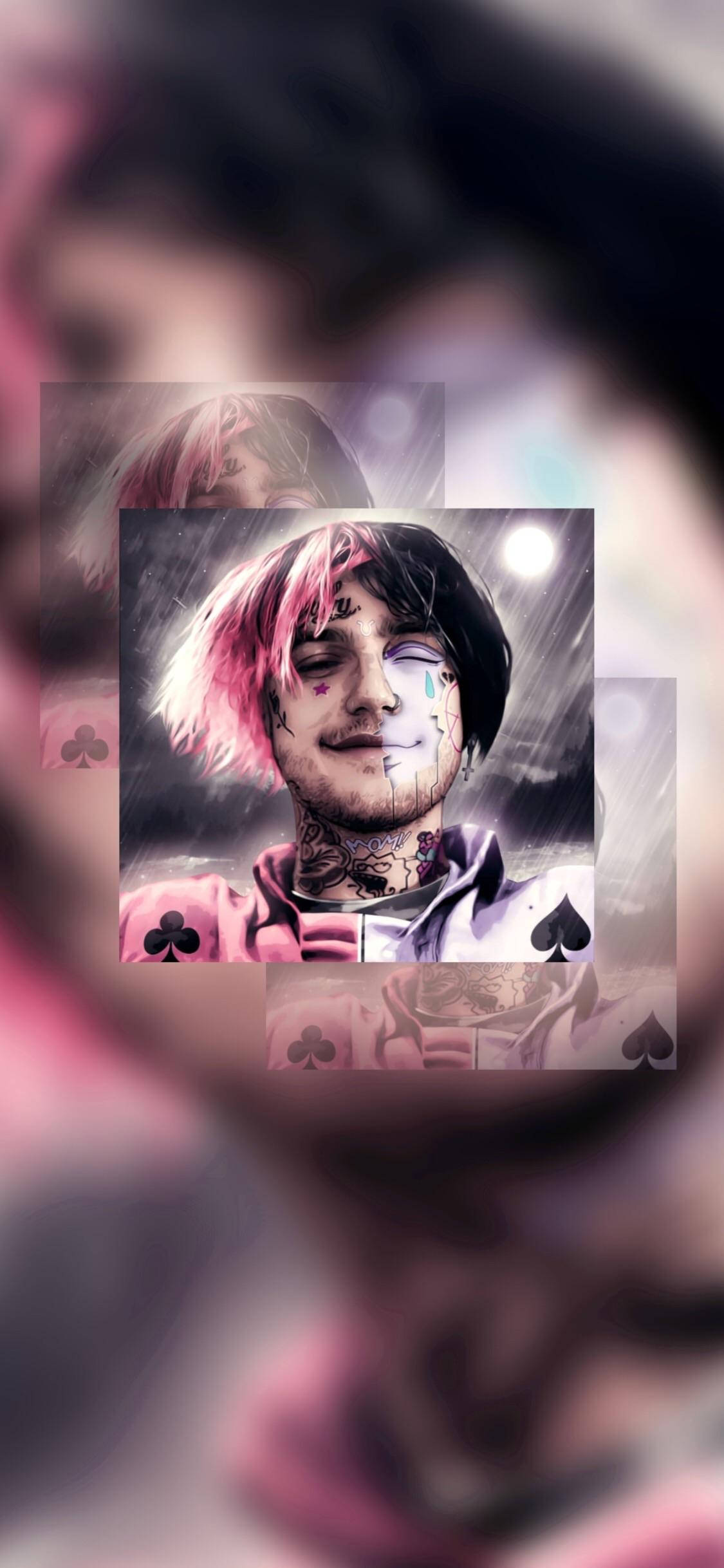 Lil Peep, pink and black hair, pink hoodie, Full HD Phone Wallpaper