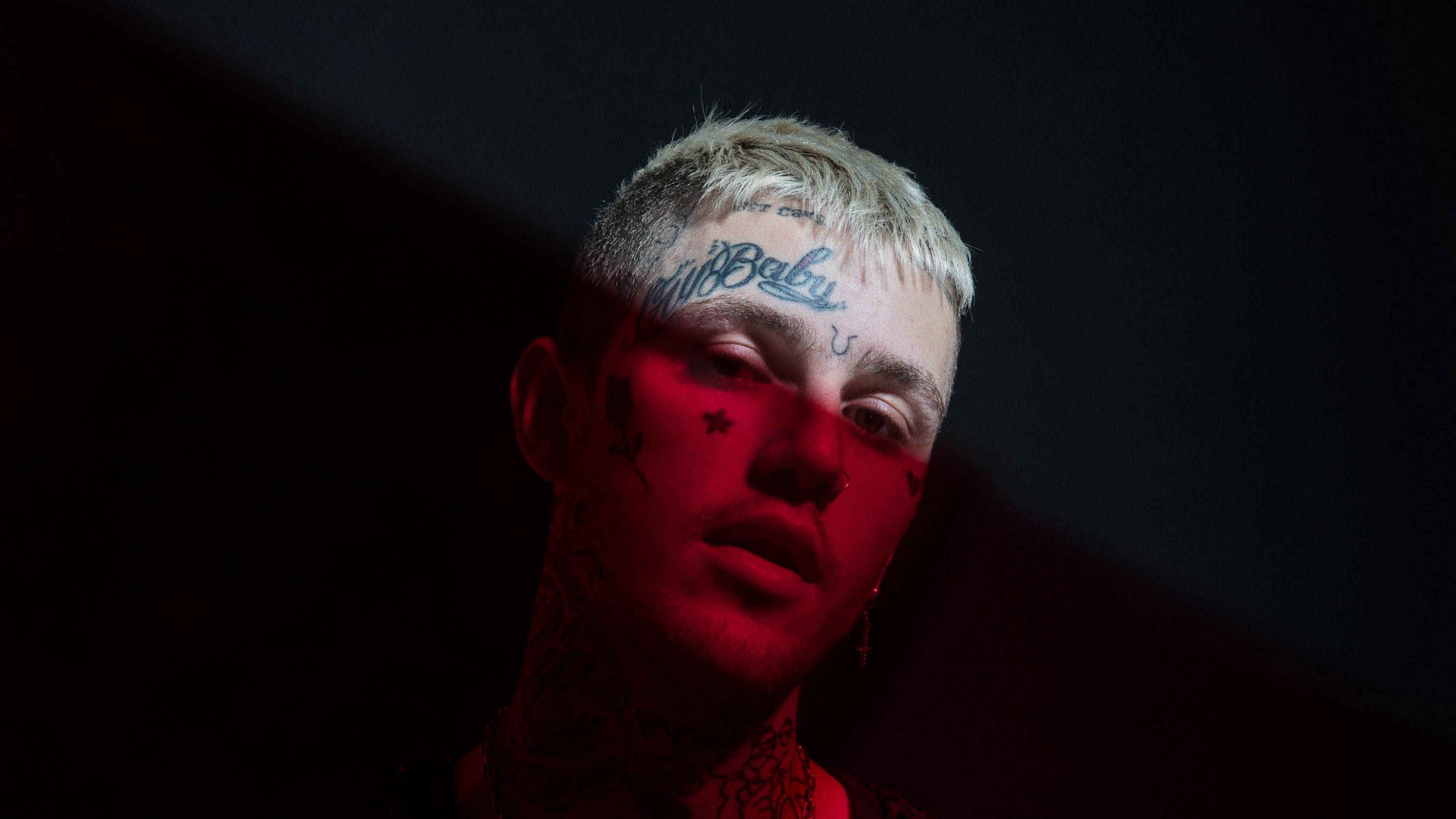 Lil Peep, red aesthetic, tattooed man, 2K Desktop Wallpaper
