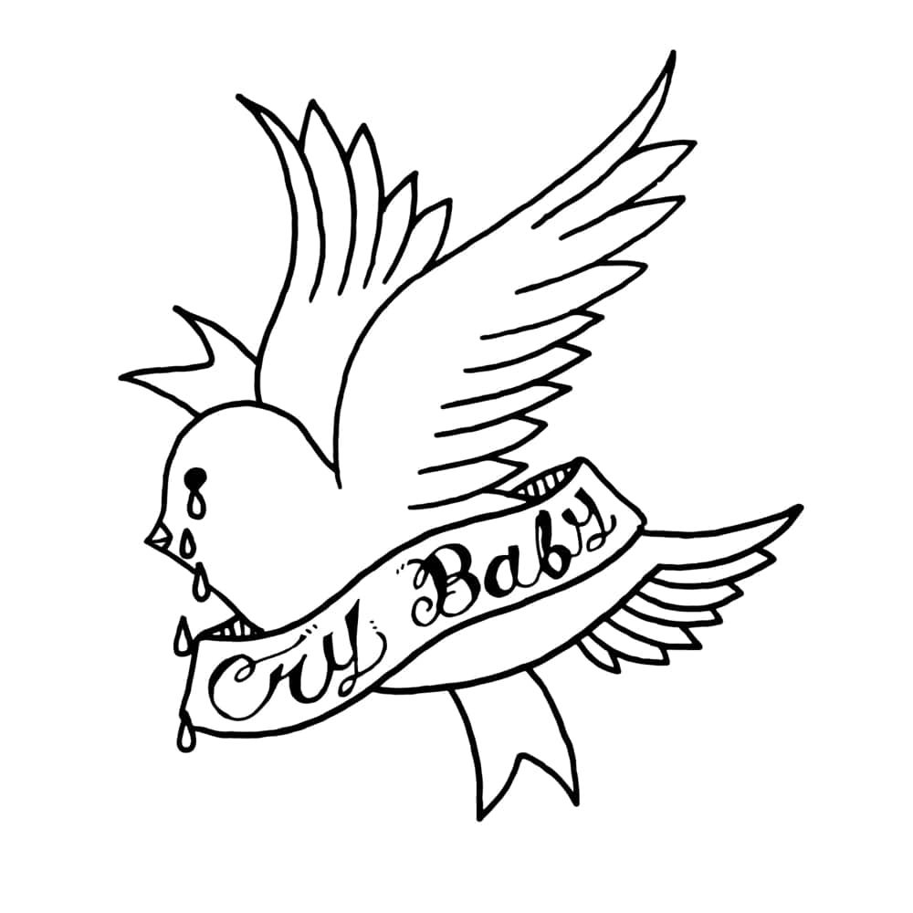Lil Peep, cry baby, black and white line art, SD Desktop Wallpaper