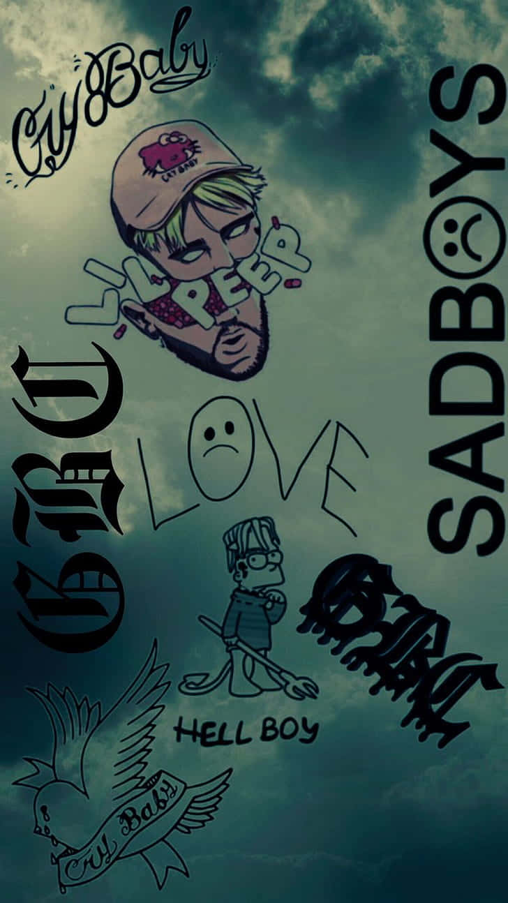 Lil Peep, logo, teal sky, HD Phone Wallpaper