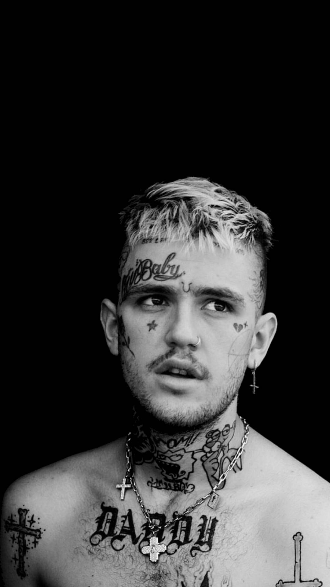 Lil Peep, black and white portrait, tattooed man, Full HD Phone Wallpaper
