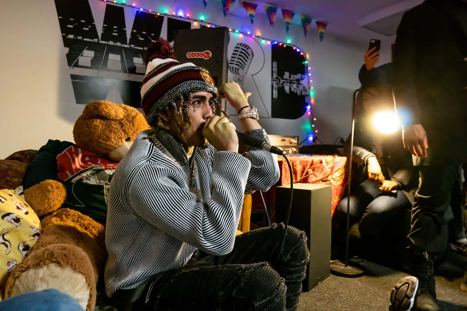 Lil Pump, striped beanie, hoodie, HD Desktop Wallpaper