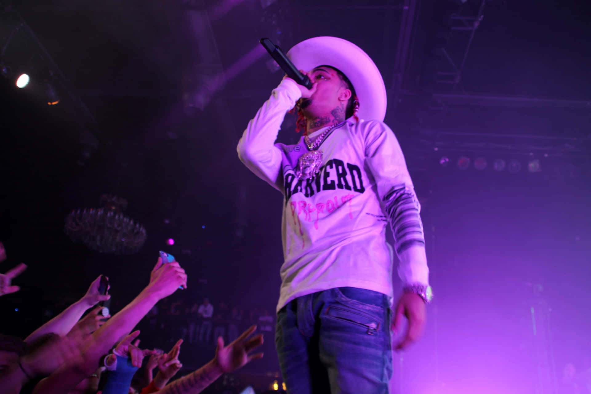 Lil Pump, white cowboy hat, white shirt, Full HD Desktop Wallpaper