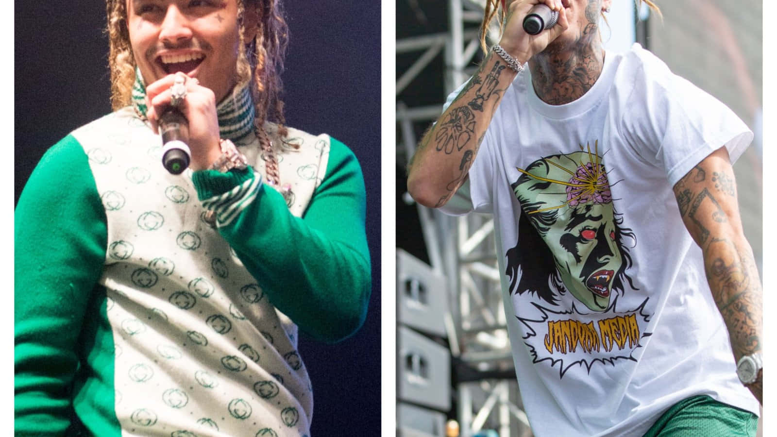 Lil Pump, green sweater, white graphic tee, HD Desktop Wallpaper