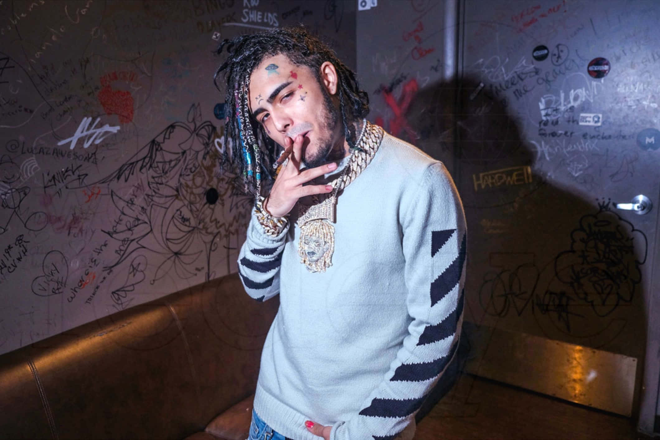 Lil Pump, dreadlocks, face paint, Full HD Desktop Wallpaper
