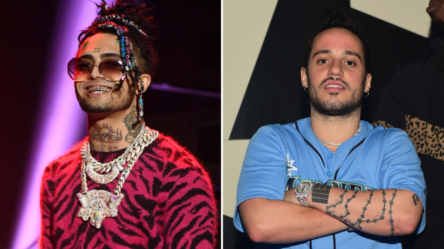 Lil Pump, red tiger print outfit, blue shirt, HD Desktop Wallpaper