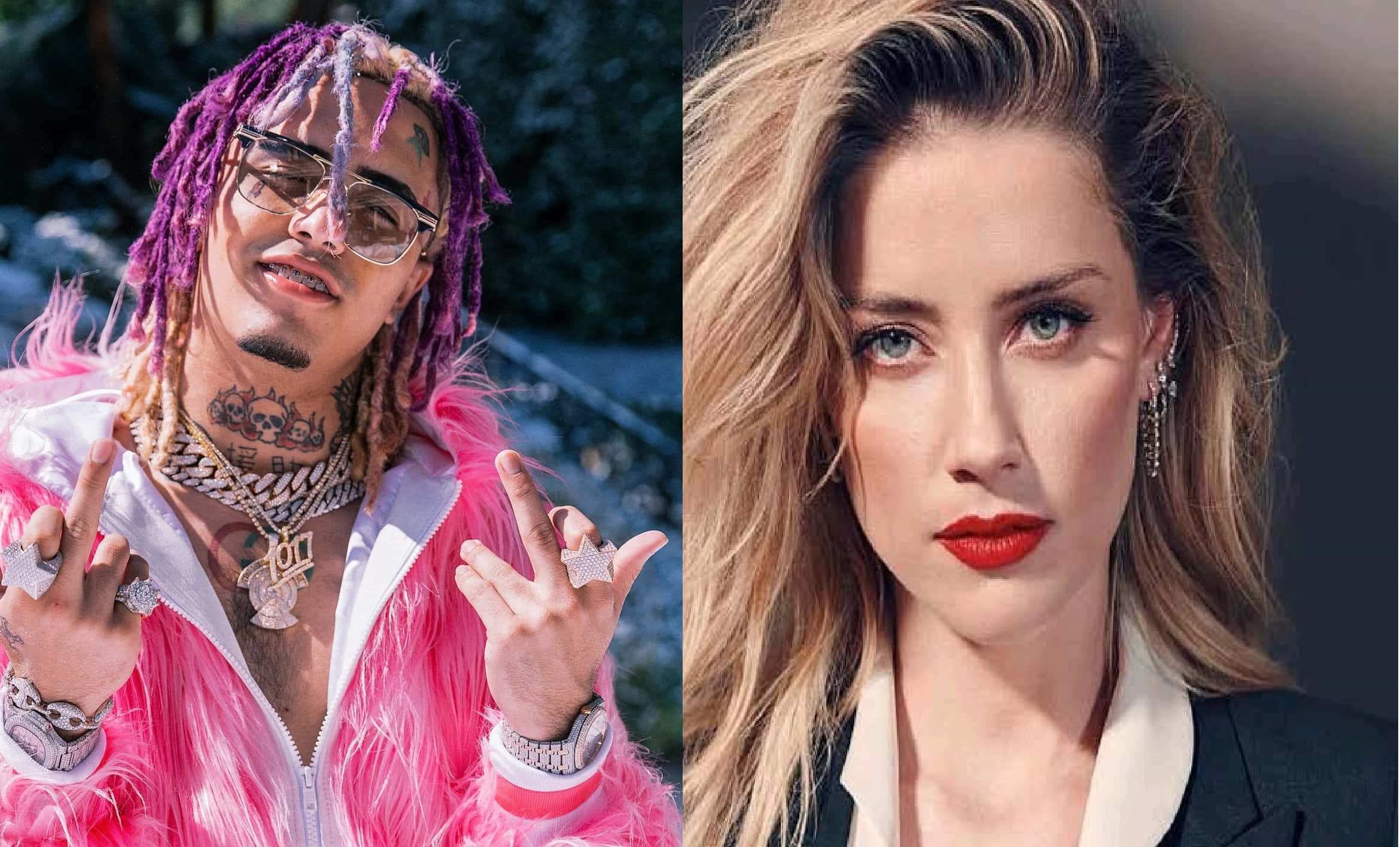 Lil Pump, pink fur jacket, purple dreadlocks, Full HD Desktop Wallpaper