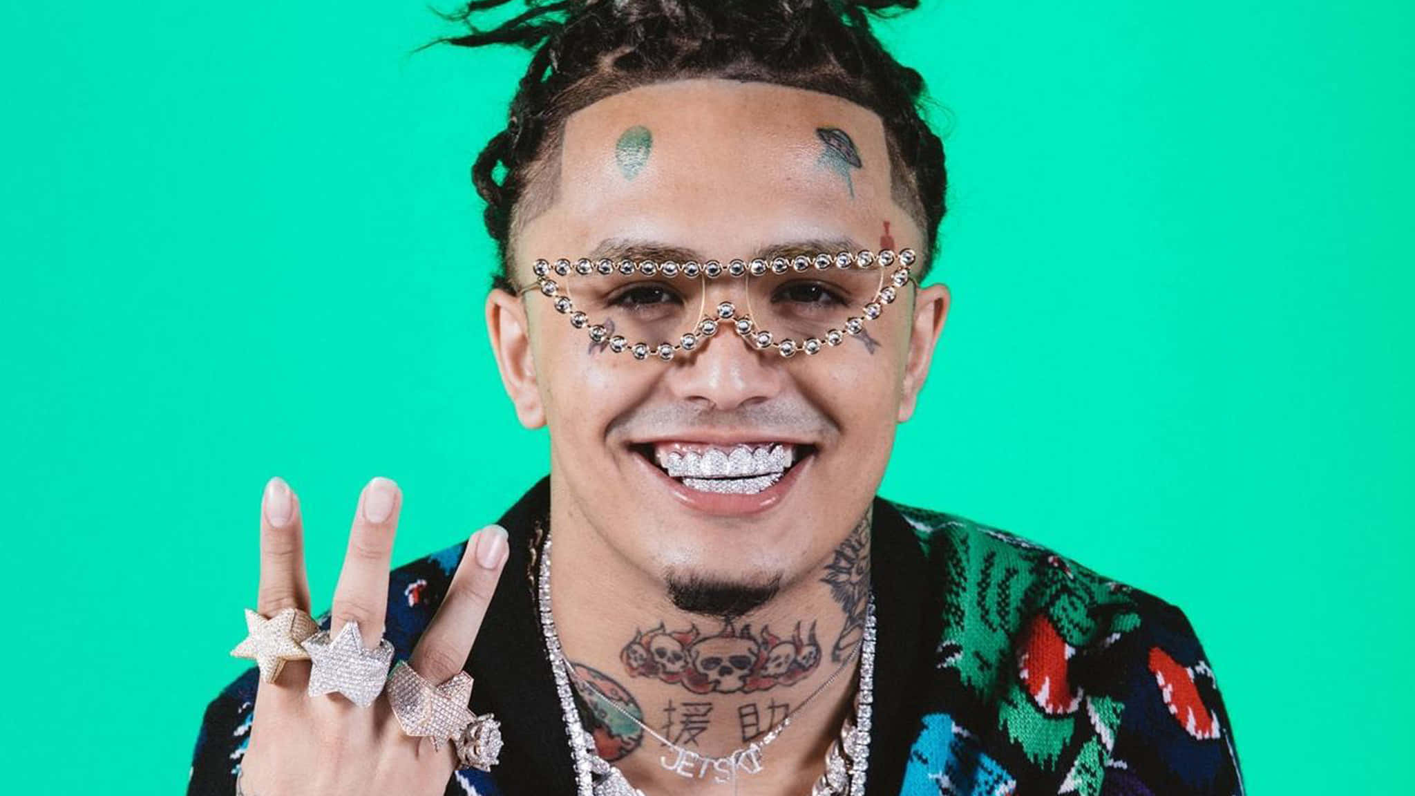 Lil Pump, diamond-encrusted glasses, tattoos, Full HD Desktop Wallpaper