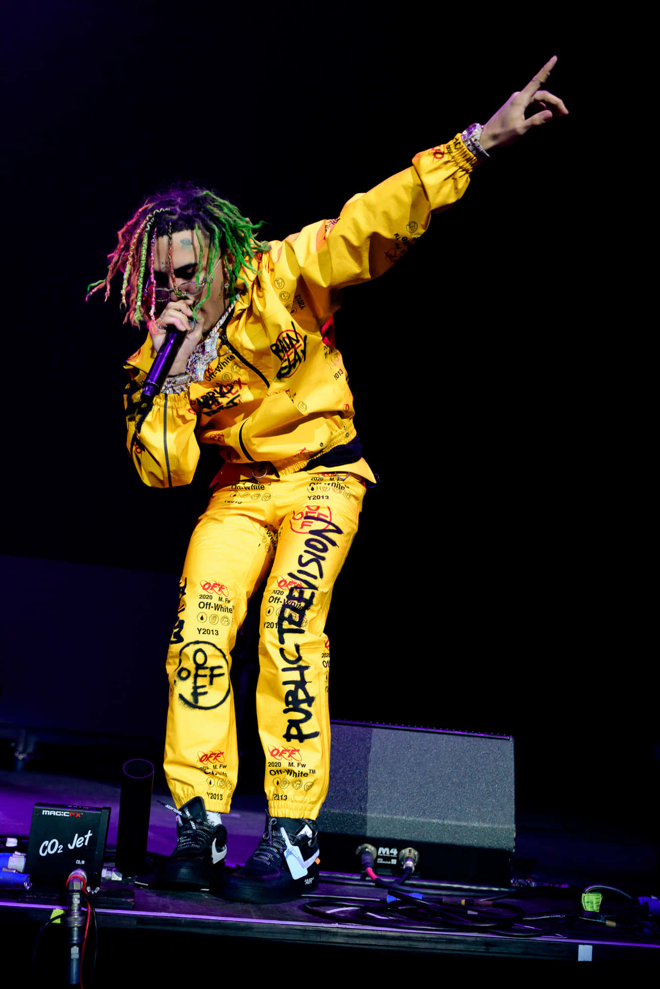 Lil Pump, yellow branded outfit, colorful dreadlocks, Full HD Phone Wallpaper