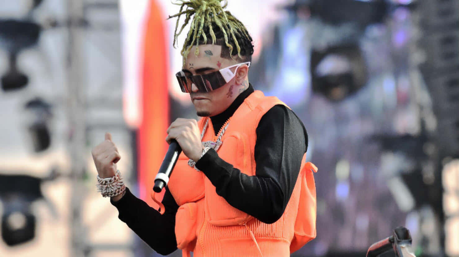 Lil Pump, green dreadlocks, orange vest, HD Desktop Wallpaper