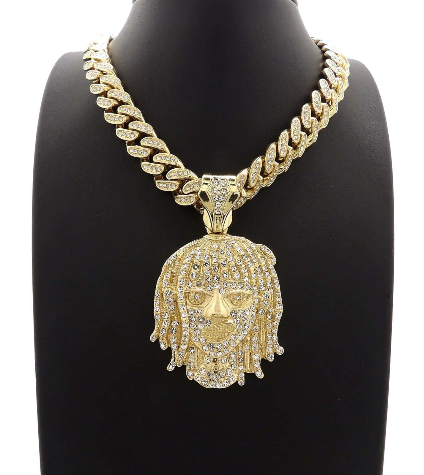 Lil Pump, gold chain necklace, diamond-encrusted face pendant, HD Phone Wallpaper