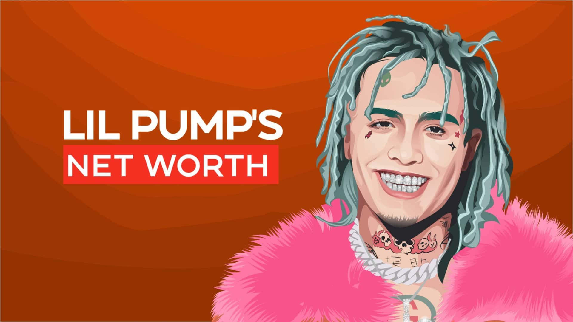 Lil Pump, pink fur coat, warm orange gradient background, Full HD Desktop Wallpaper