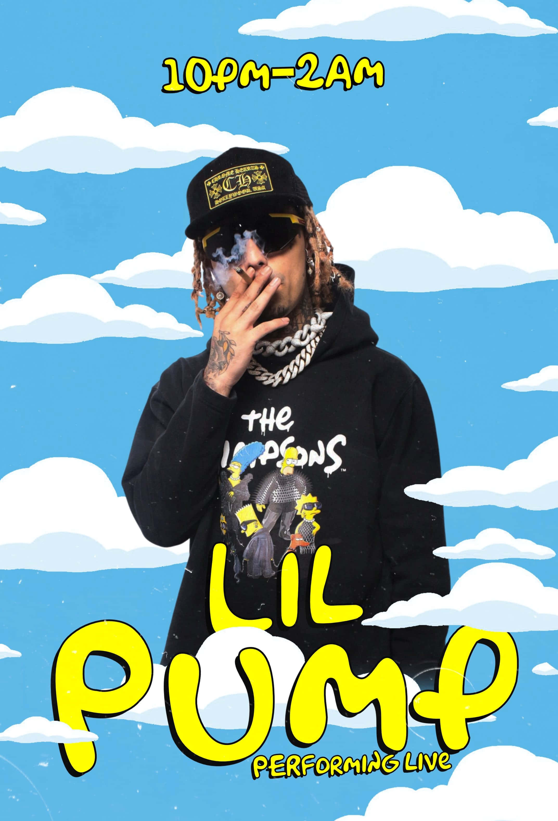 Lil Pump, cartoon sky, clouds, 2K Phone Wallpaper