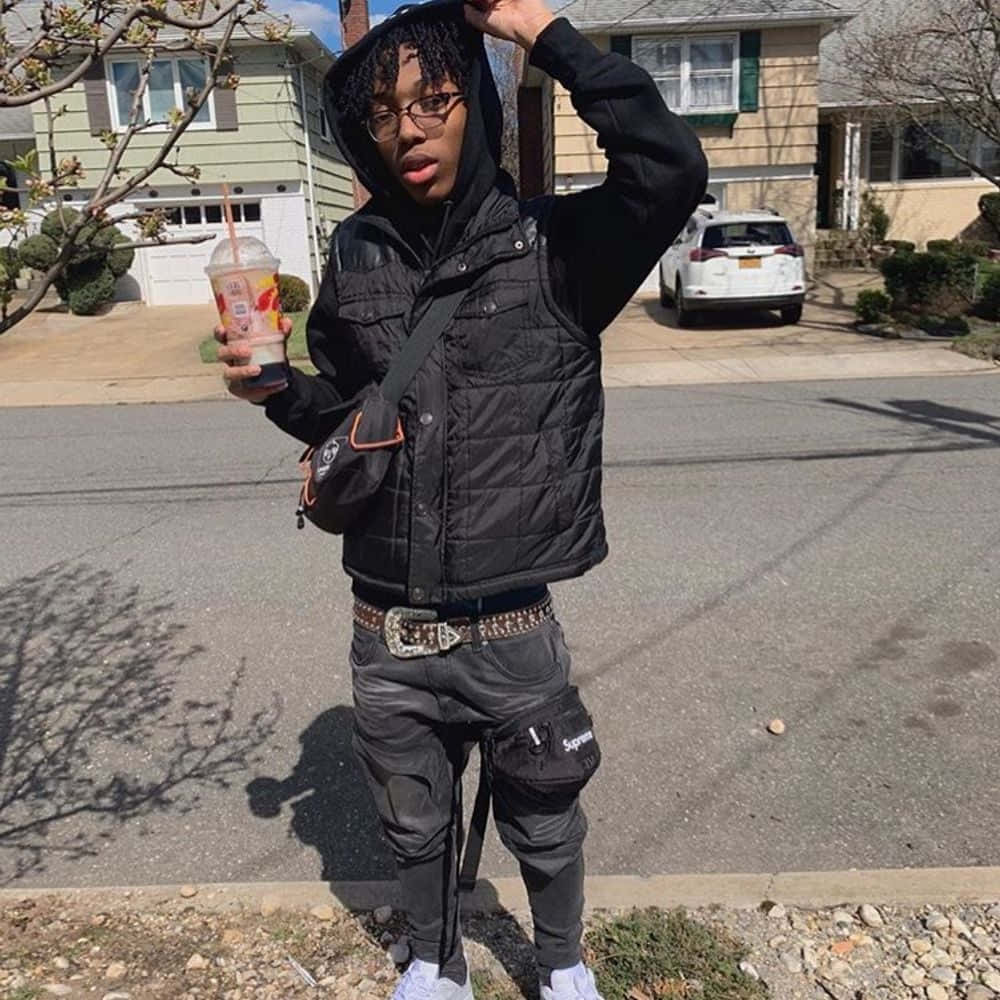 Lil Tecca, black puffer vest, hoodie, SD Desktop Wallpaper