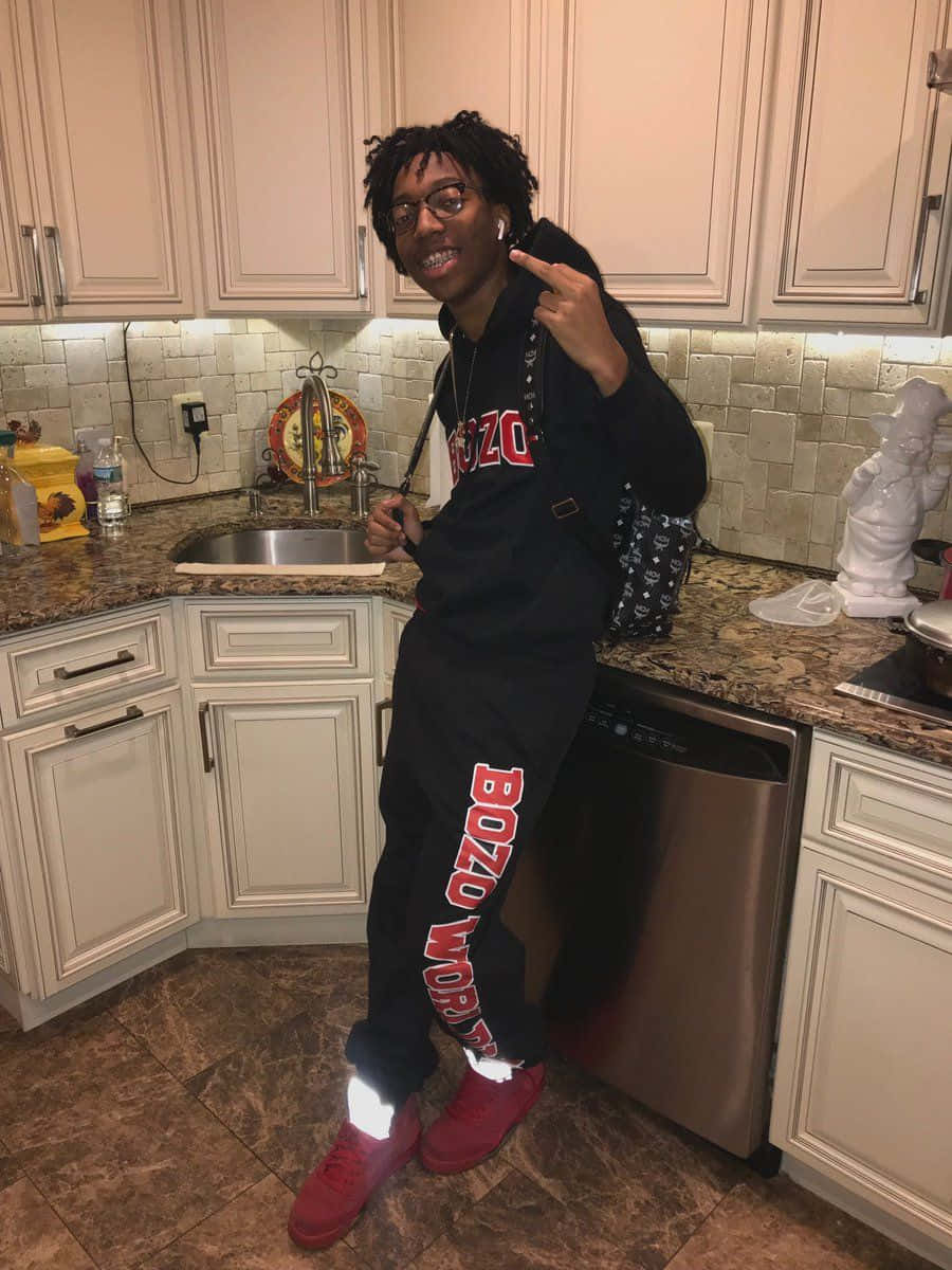 Lil Tecca, black hoodie, red sneakers, SD Phone Wallpaper