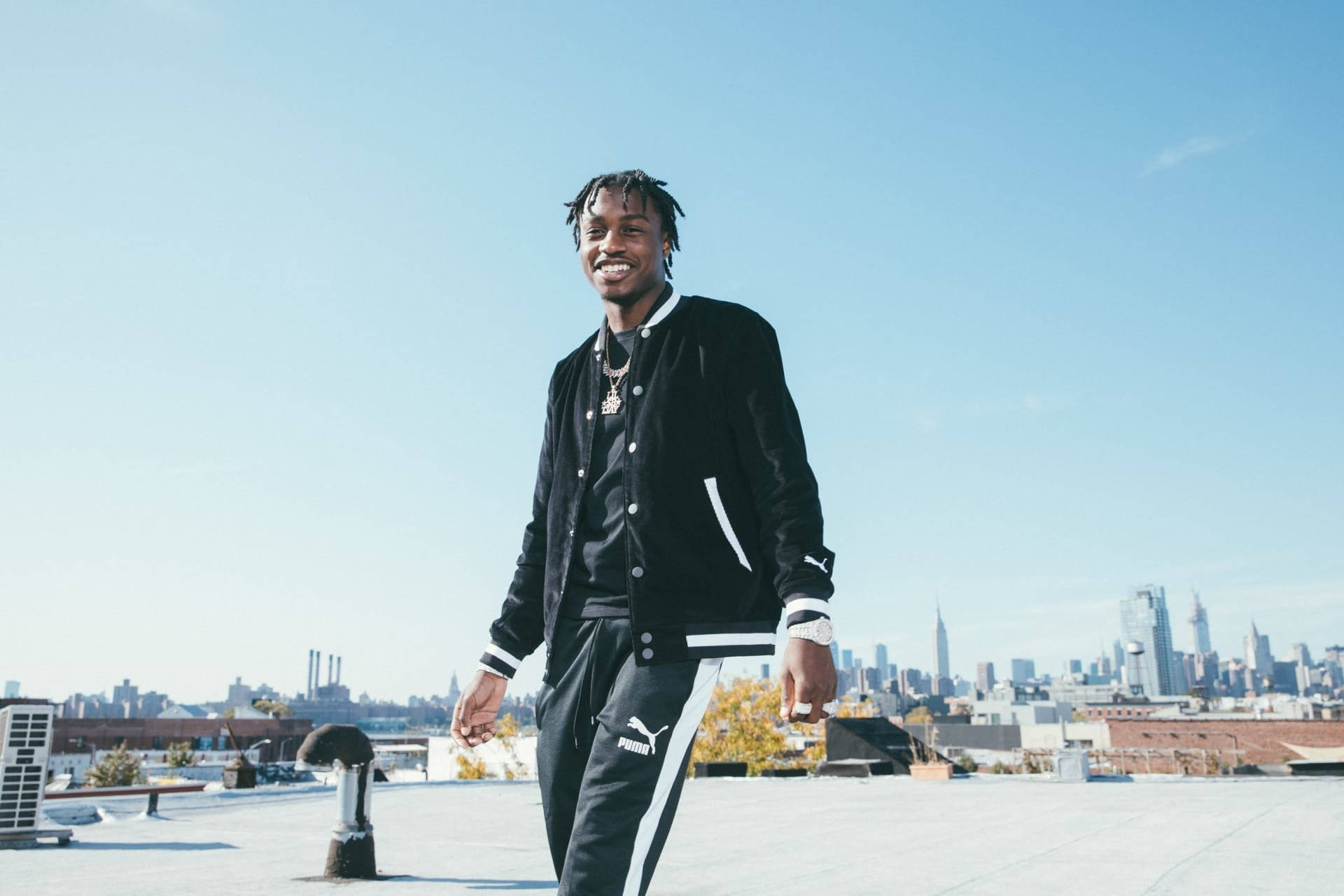 Lil Tjay, Puma tracksuit, rooftop, Full HD Desktop Wallpaper