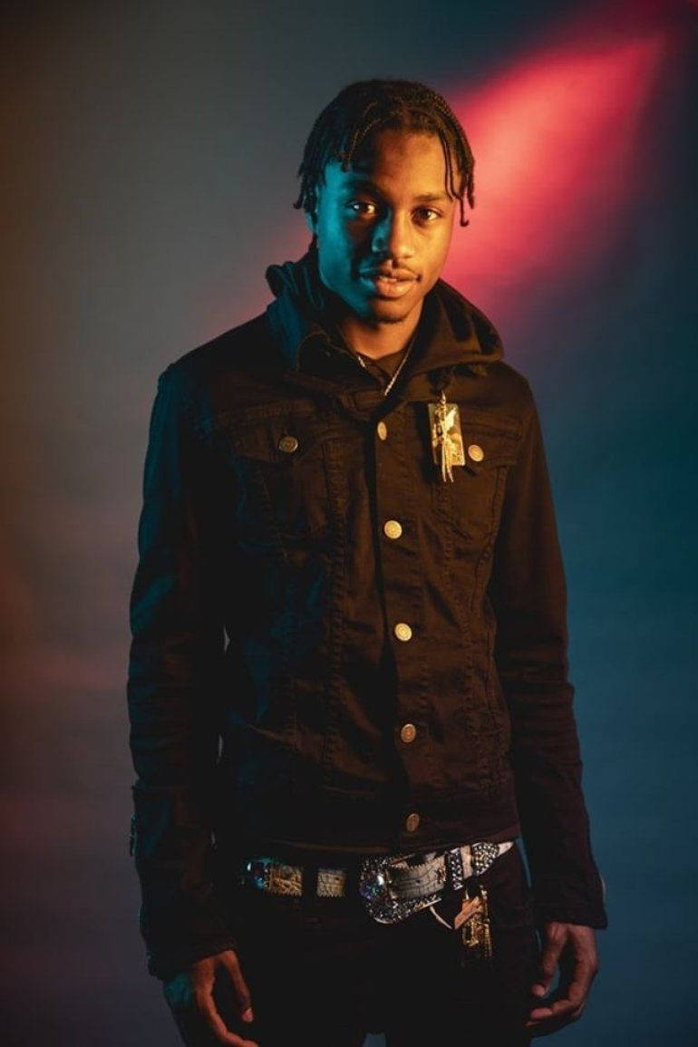 Lil Tjay, studio photoshoot, dark denim jacket, SD Phone Wallpaper