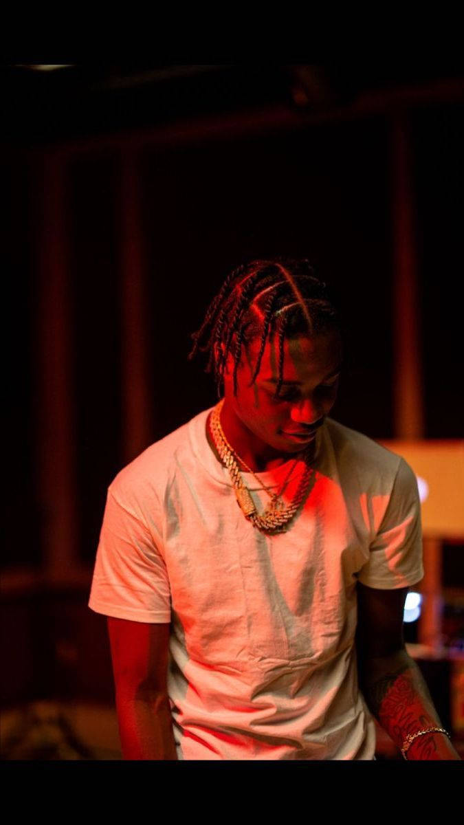 Lil Tjay, red lights, braided hair, SD Phone Wallpaper