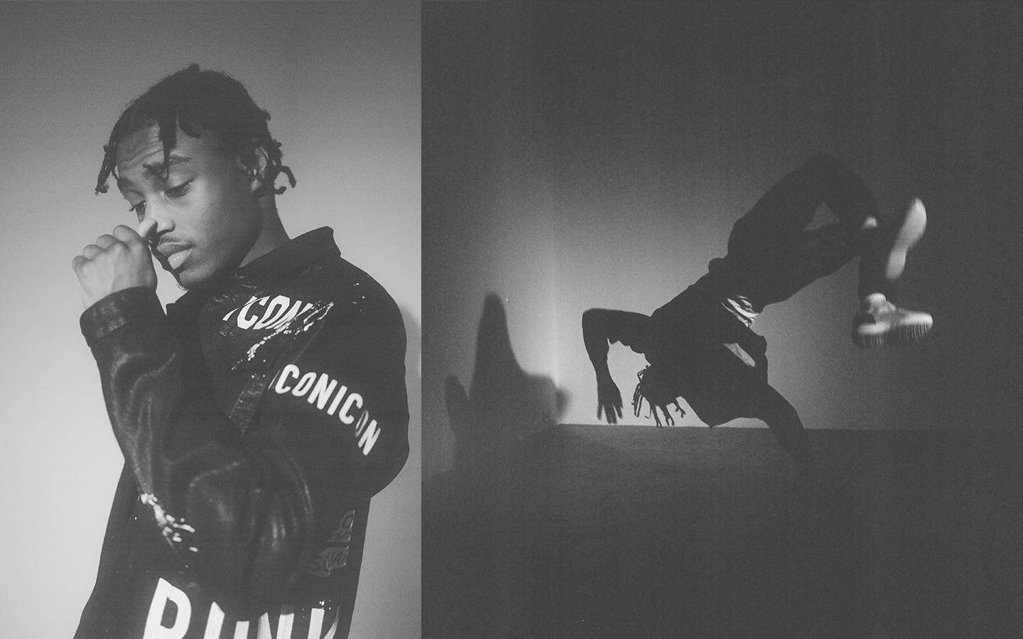 Lil Tjay, black and white diptych, leather jacket, HD Desktop Wallpaper