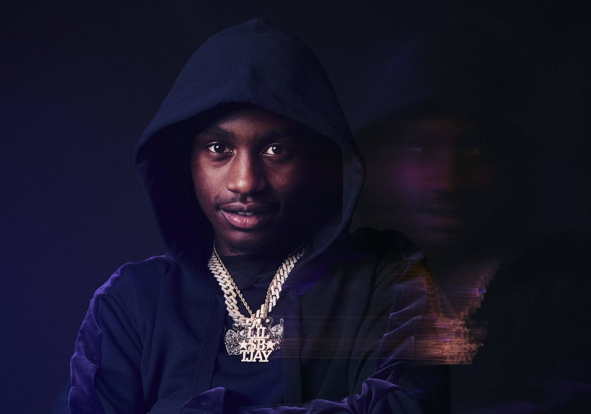 Lil Tjay, dark hoodie, glittering chain necklace, Full HD Desktop Wallpaper