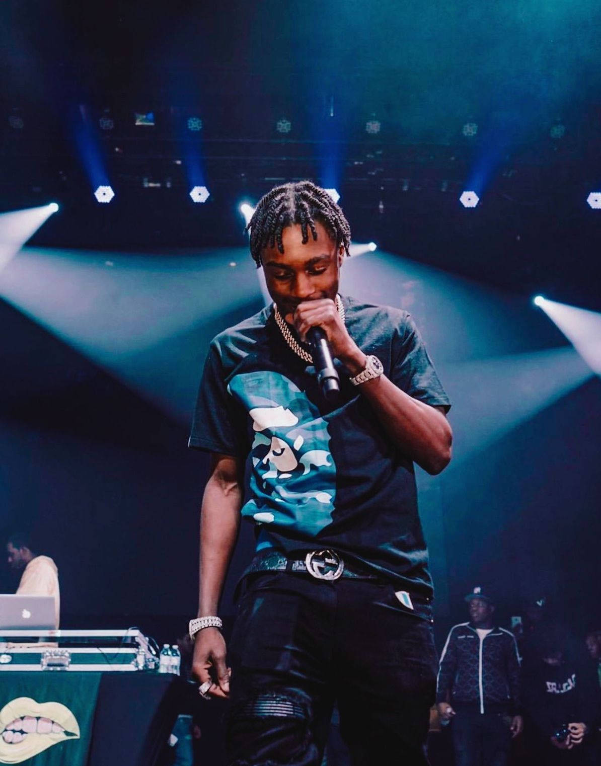 Lil Tjay, blue spotlights, stage, HD Phone Wallpaper