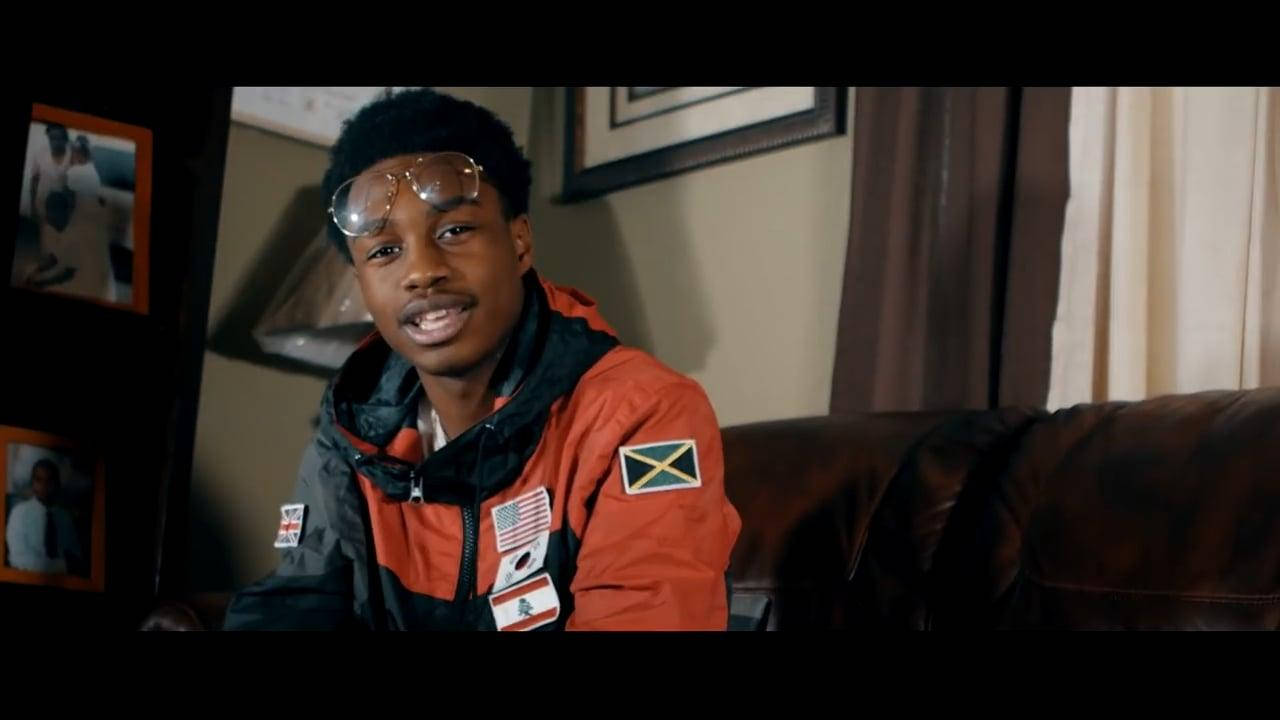 Lil Tjay, orange and black jacket, flags, HD Desktop Wallpaper