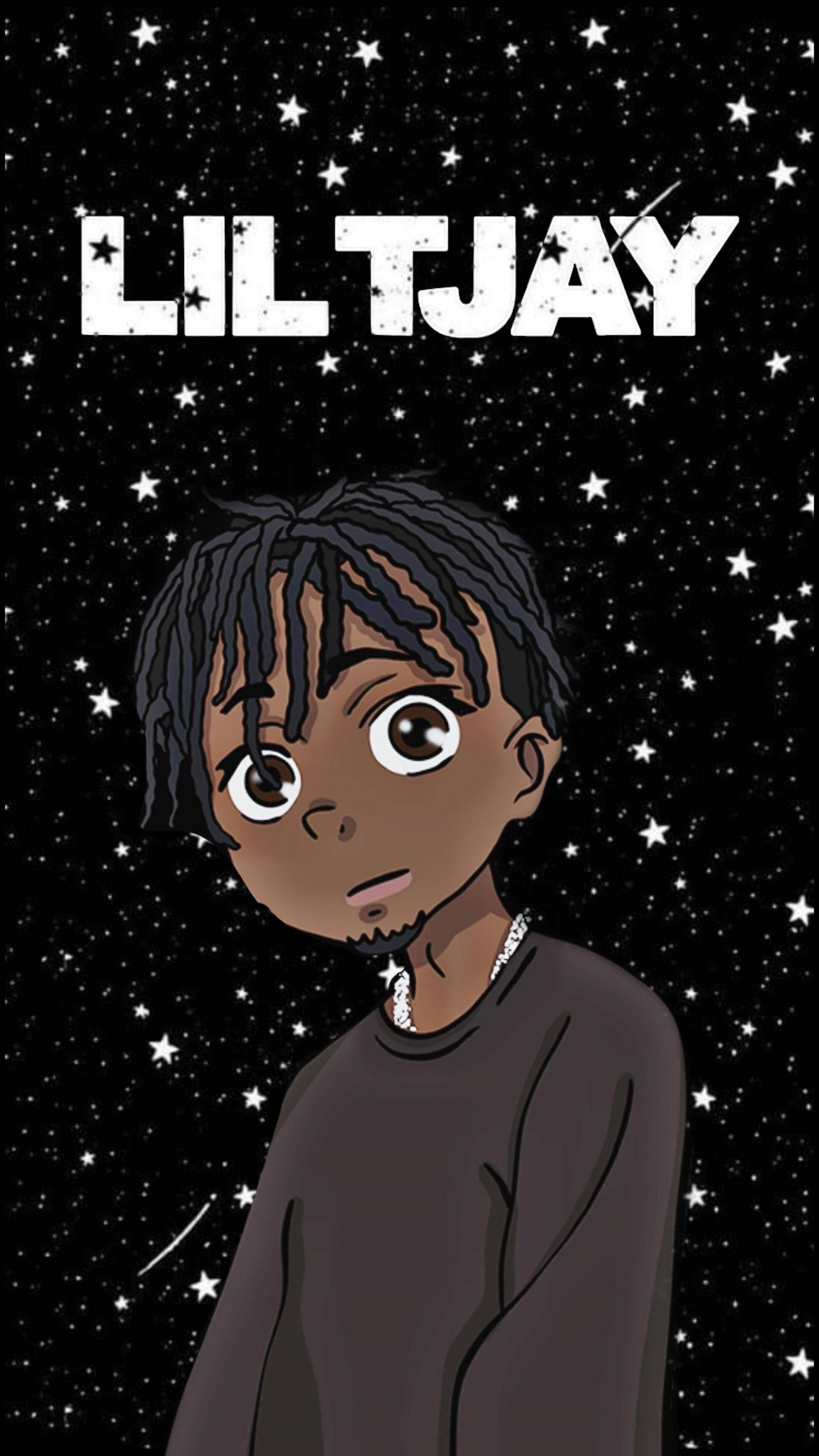 Lil Tjay, anime-style portrait, starry night sky, 2K Phone Wallpaper