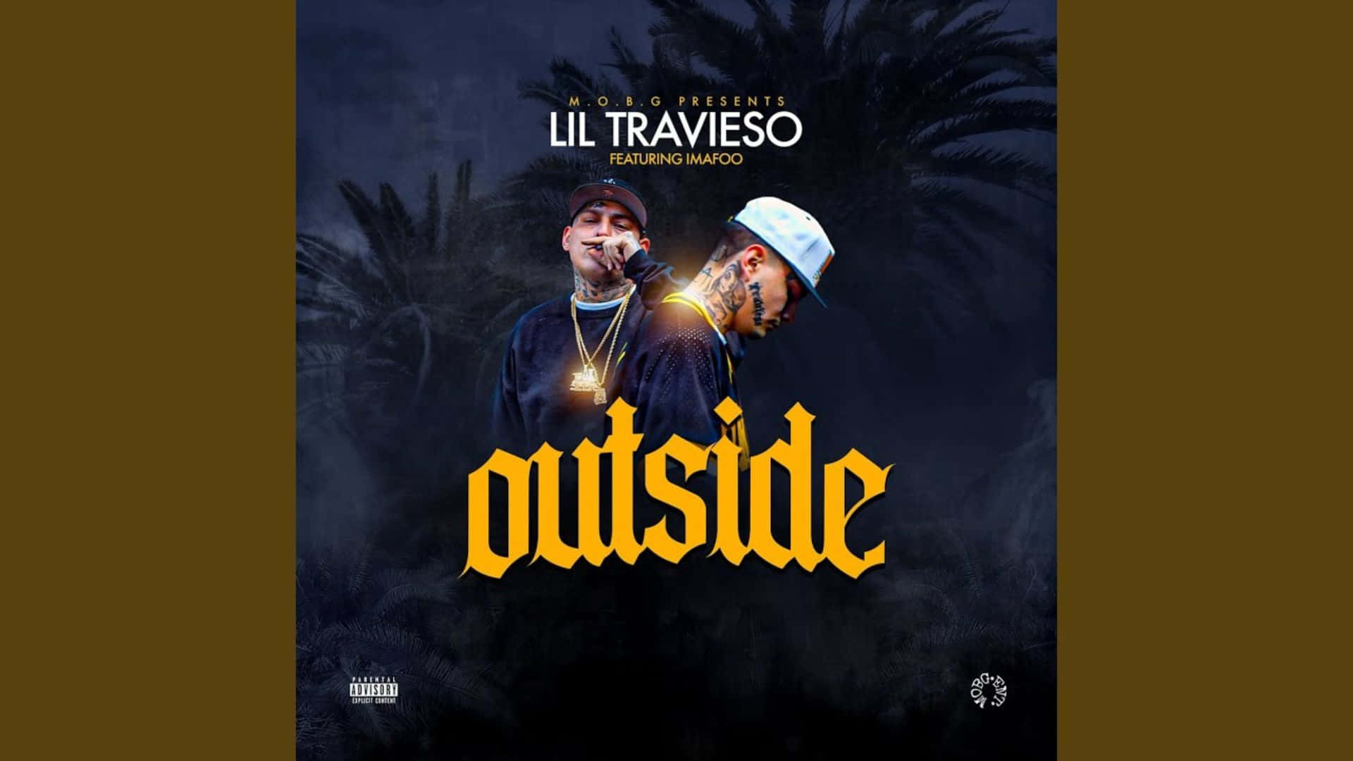 Lil Travieso, dark palm tree, glowing gold text, Full HD Desktop Wallpaper