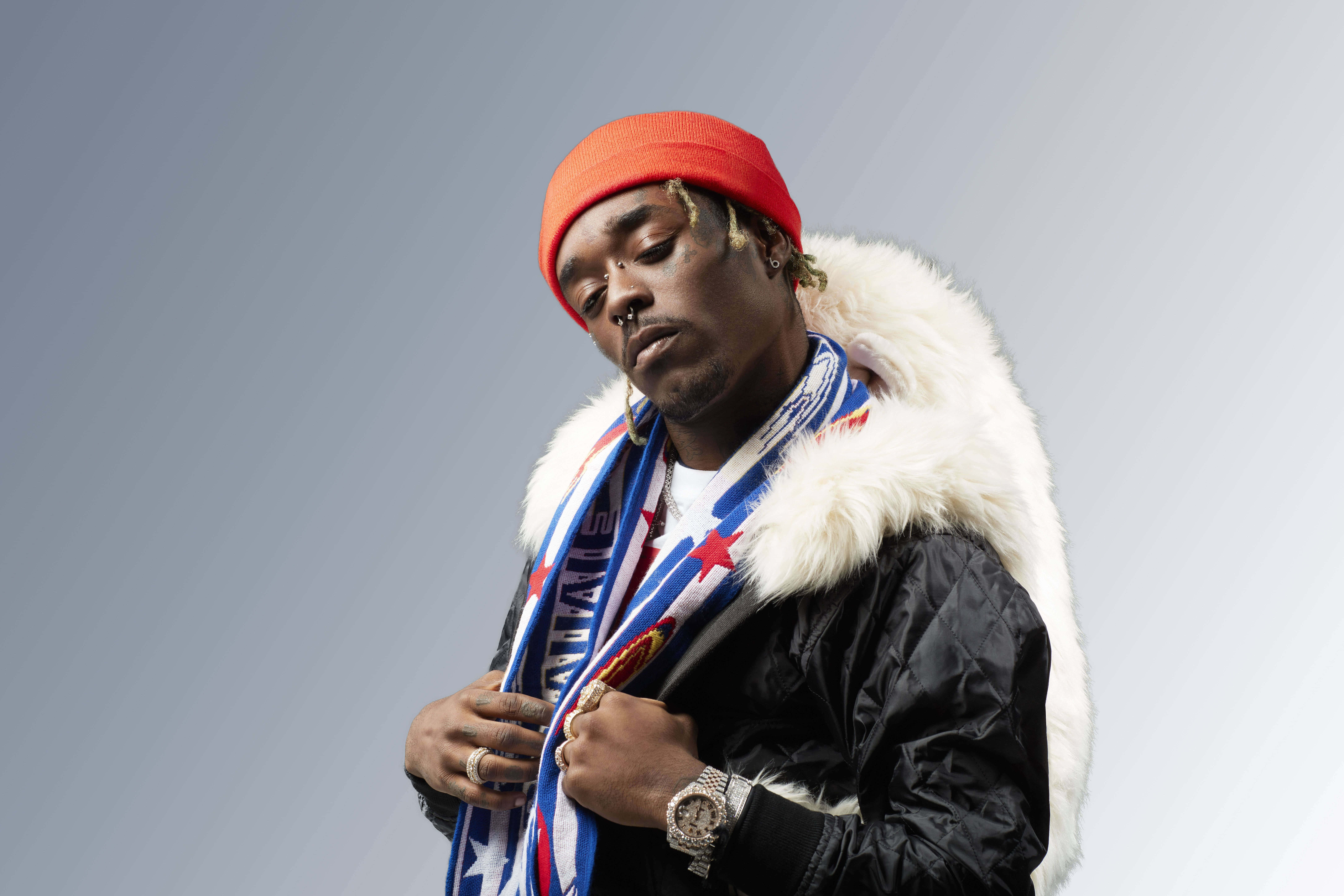 Lil Uzi Vert, red beanie, fur-lined jacket, 8K Desktop Wallpaper