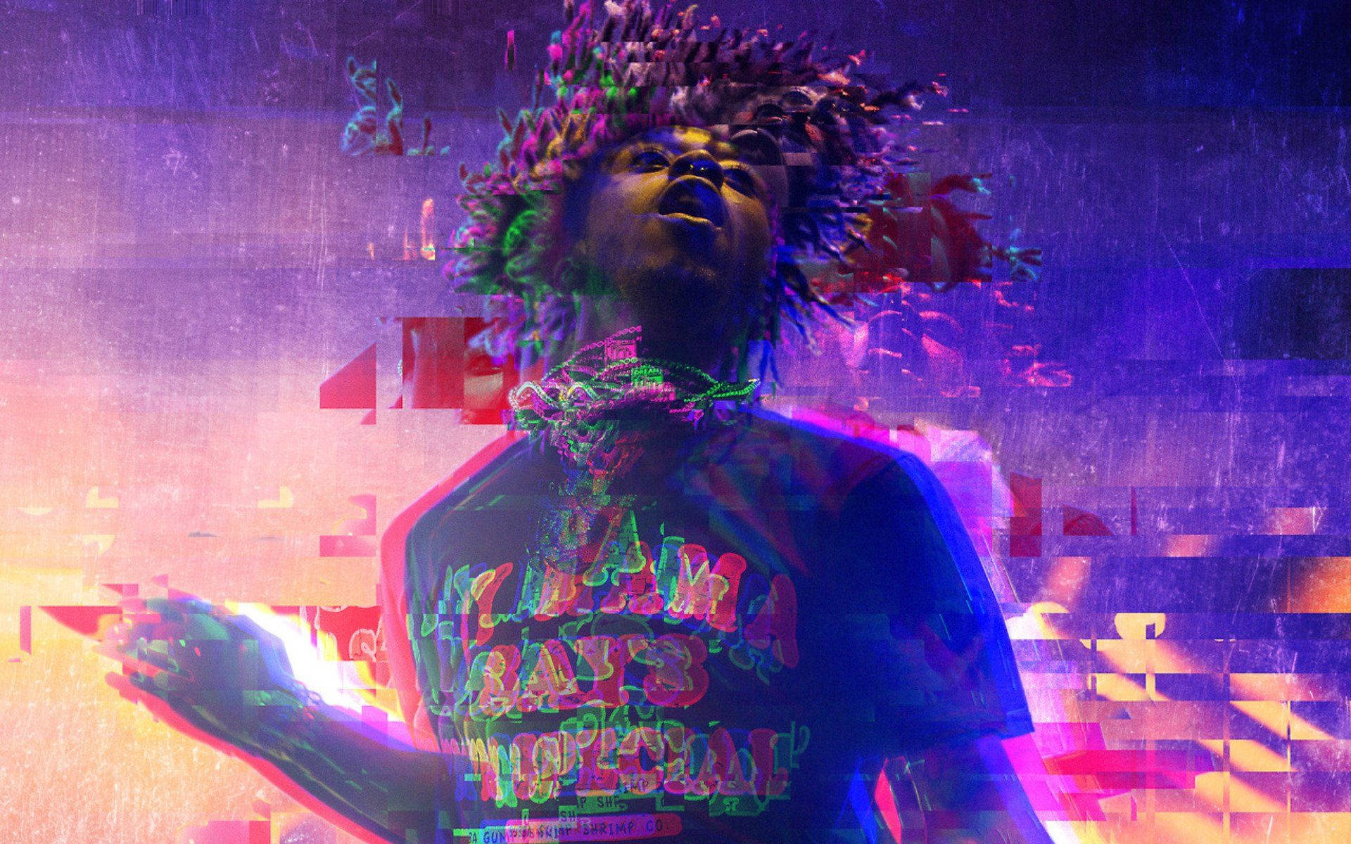 Lil Uzi Vert, neon hair, glitch art effects, Full HD Desktop Wallpaper