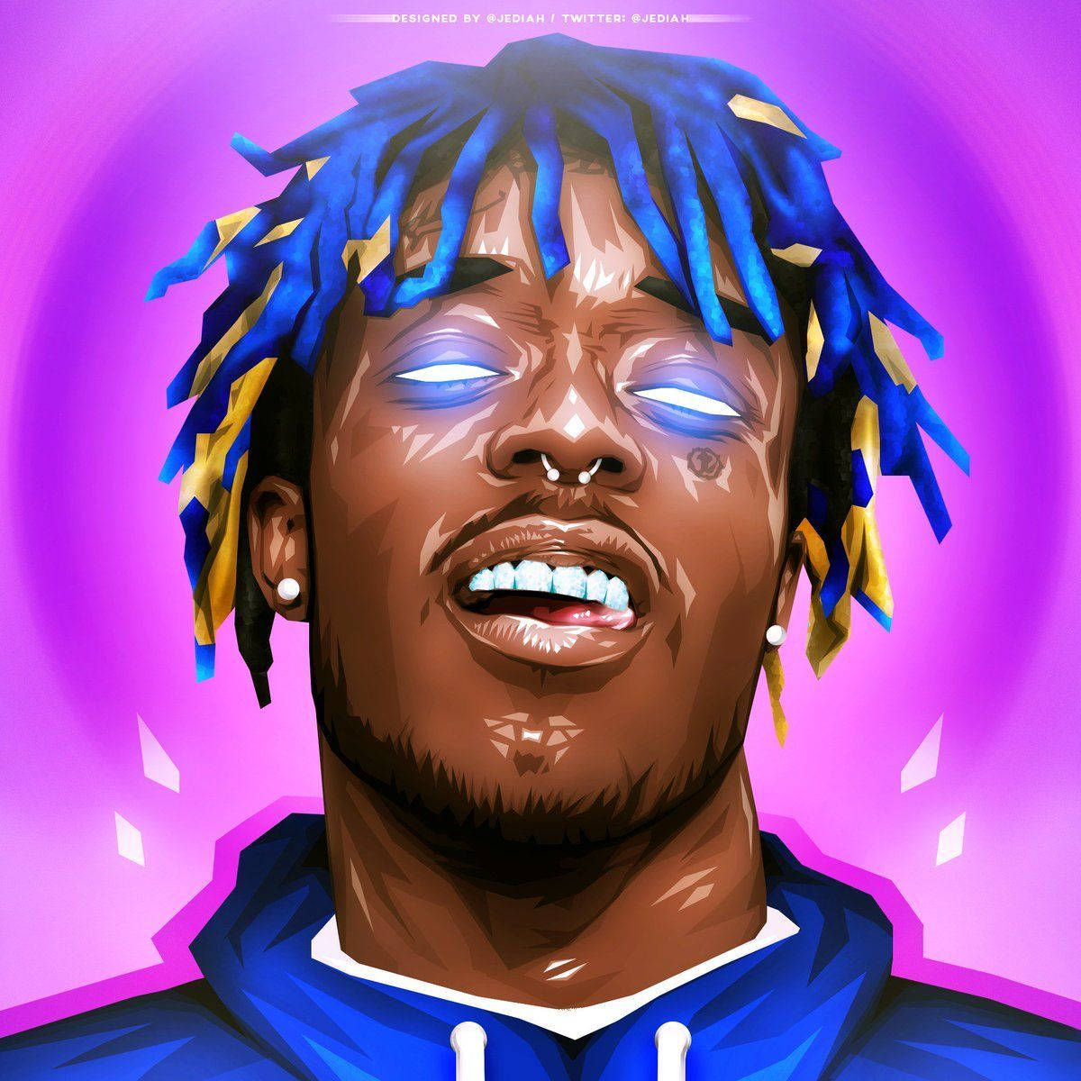 Lil Uzi Vert, blue and gold dreadlocks, glowing eyes, SD Desktop Wallpaper