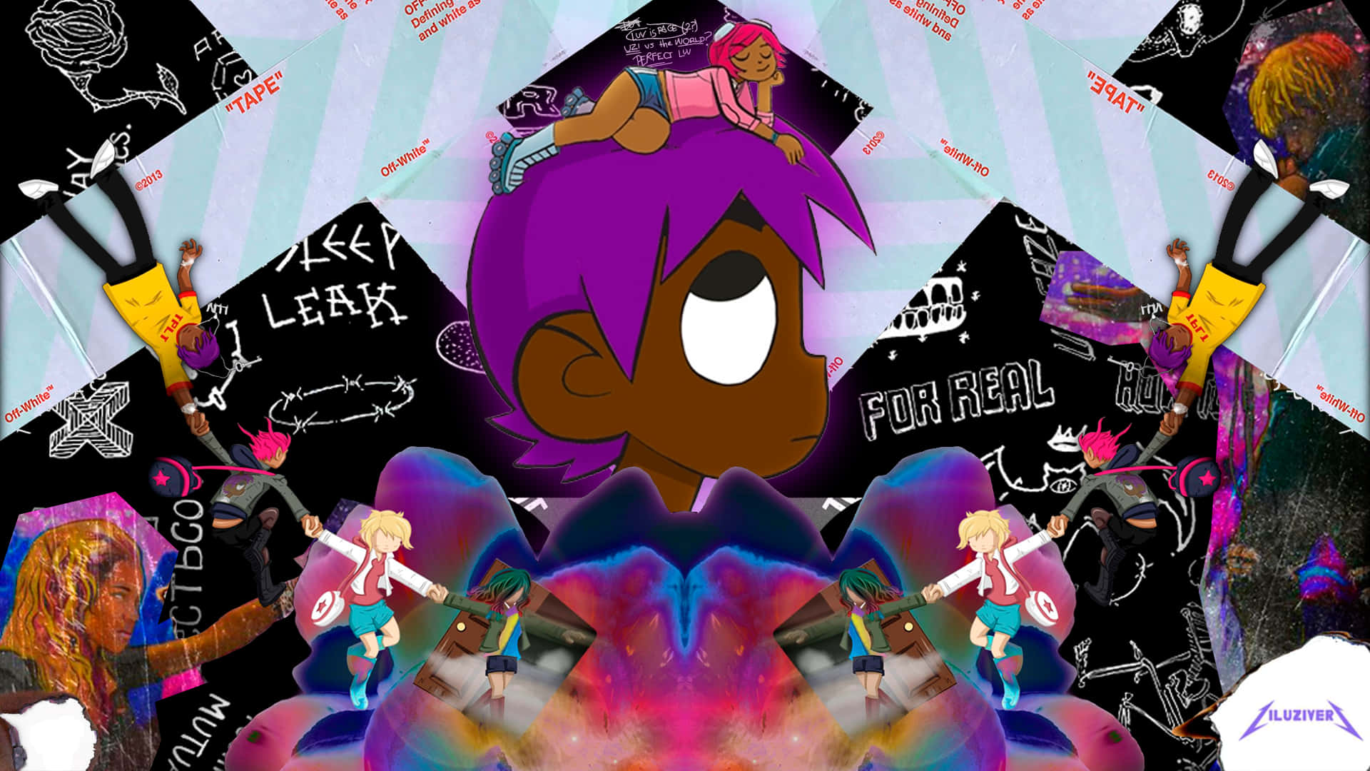 Lil Uzi Vert, purple-haired anime character, chaotic graffiti, Full HD Desktop Wallpaper