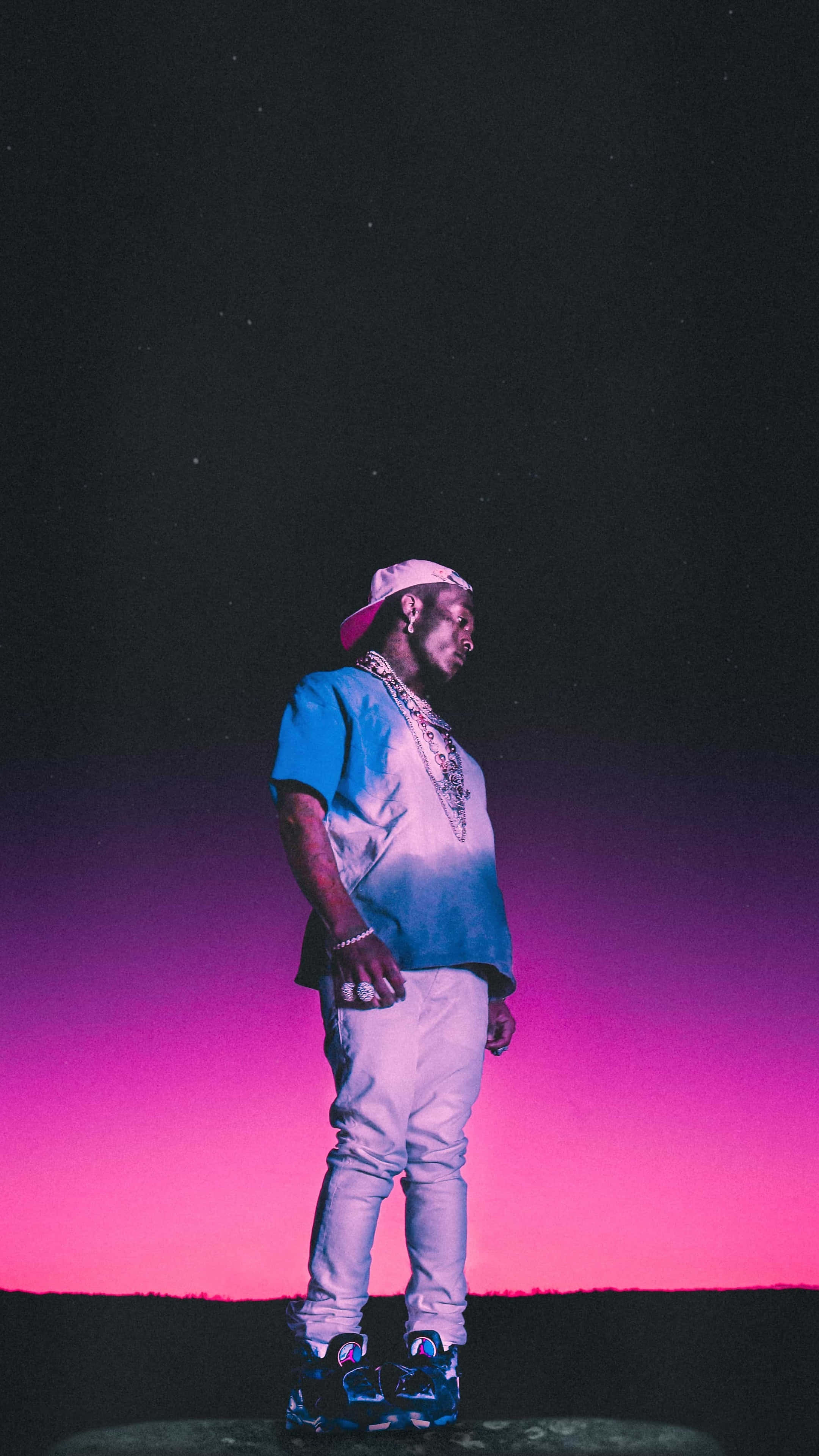 Lil Uzi Vert, blue shirt, pink cap, 4K Phone Wallpaper